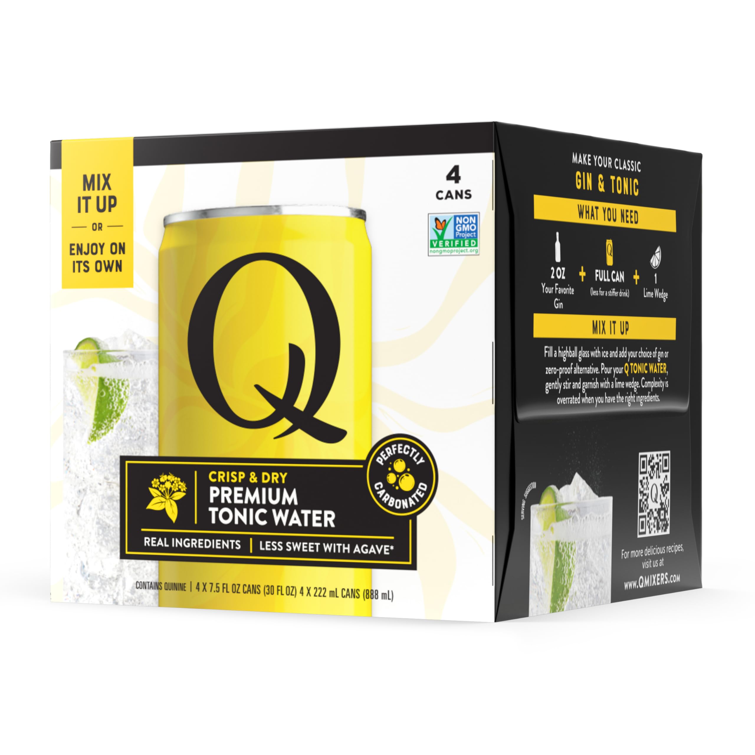 Q Mixers Tonic Water, Premium Cocktail Mixer Made with Real Ingredients, 7.5 fl oz cans (Pack of 4)