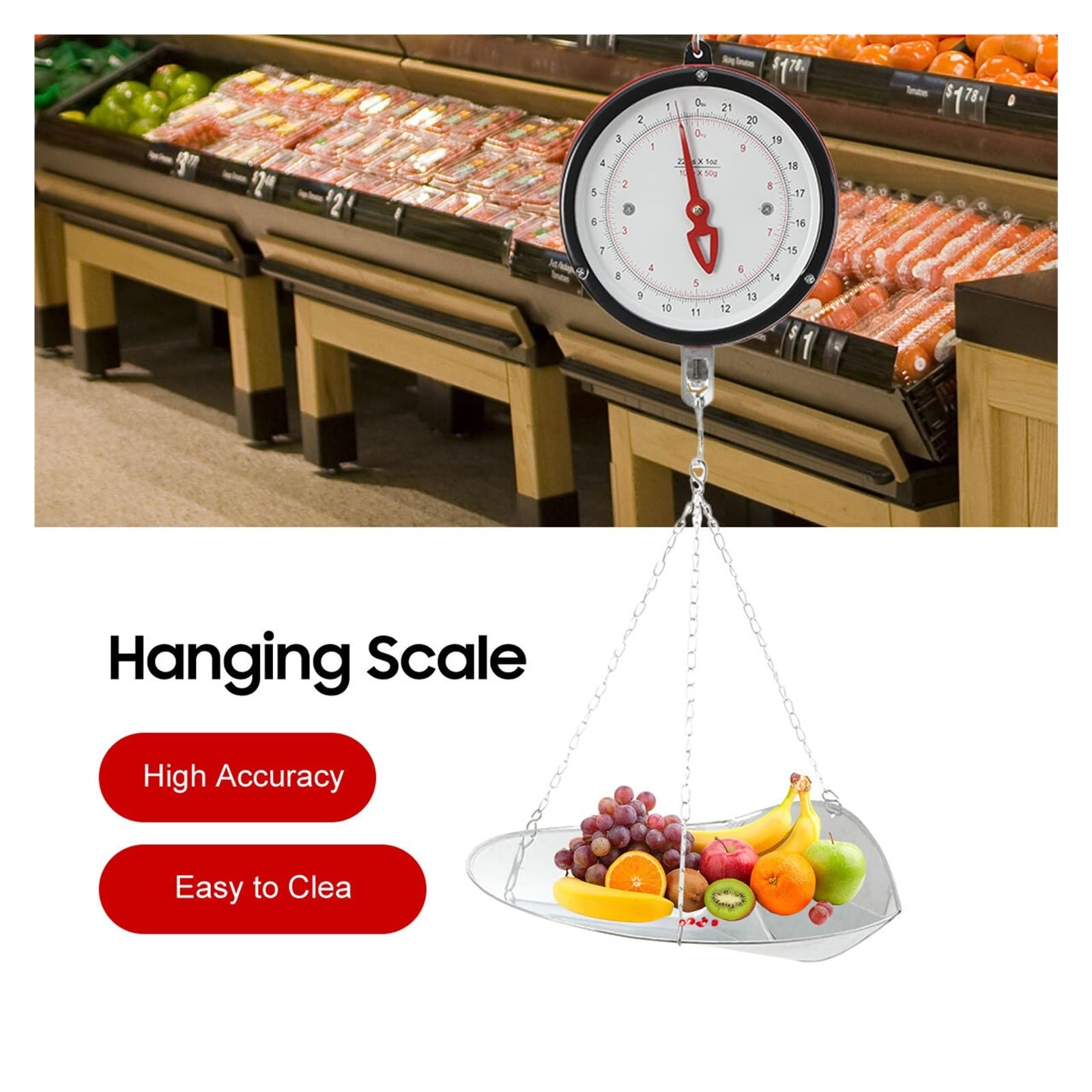 Bilance sospese, Bilancia sospesa circolare con quadrante a doppia faccia da 10 kg/22 libbre for supermercati