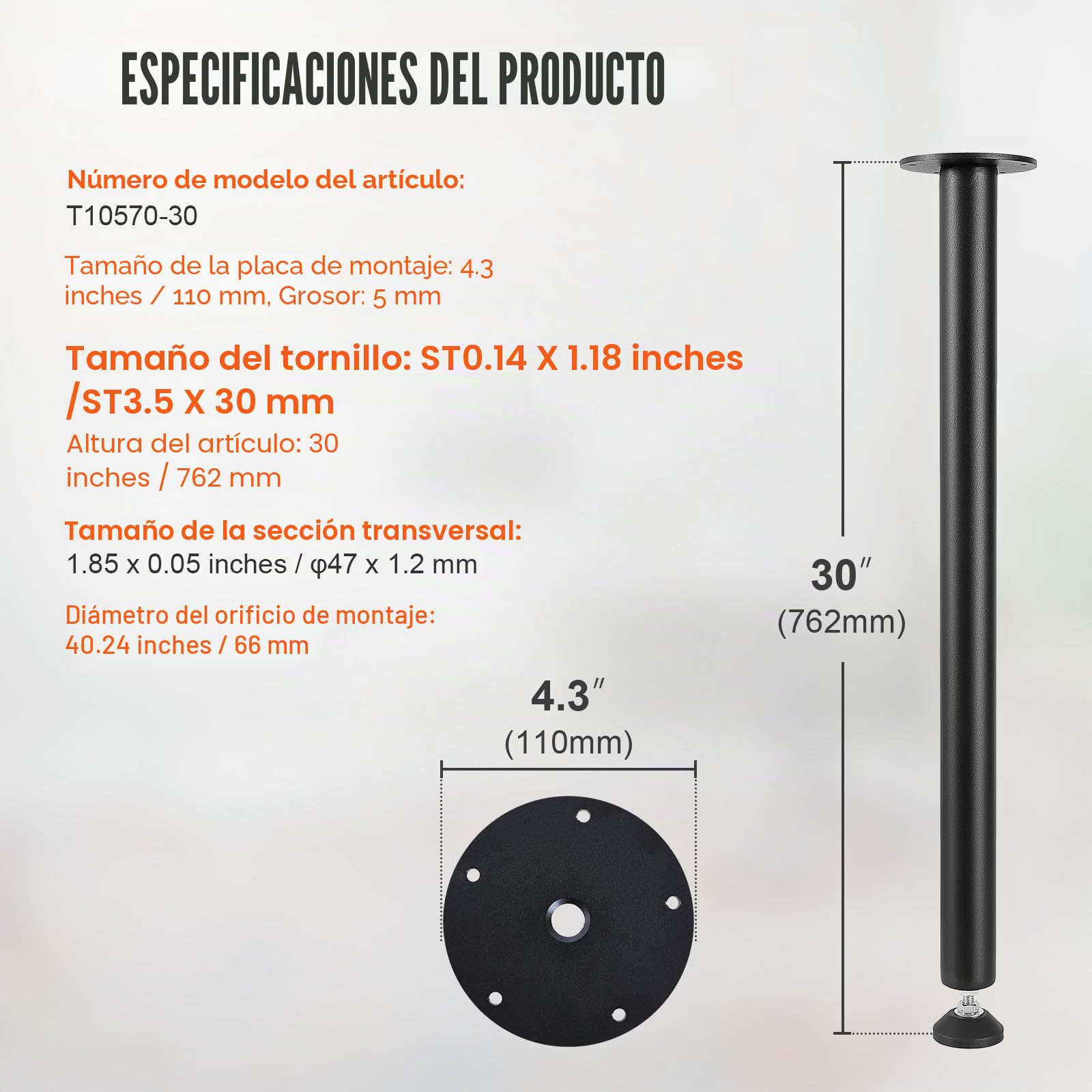 VEVOR Patas de Mesa 4 Piezas Patas de Escritorio Ajustables 762 mm Capacidad de Carga 544kg de Acero Sólido Instalación Rápida Patas Resistentes de Muebles para Bricolaje Hogar Oficina Comedor, Negro