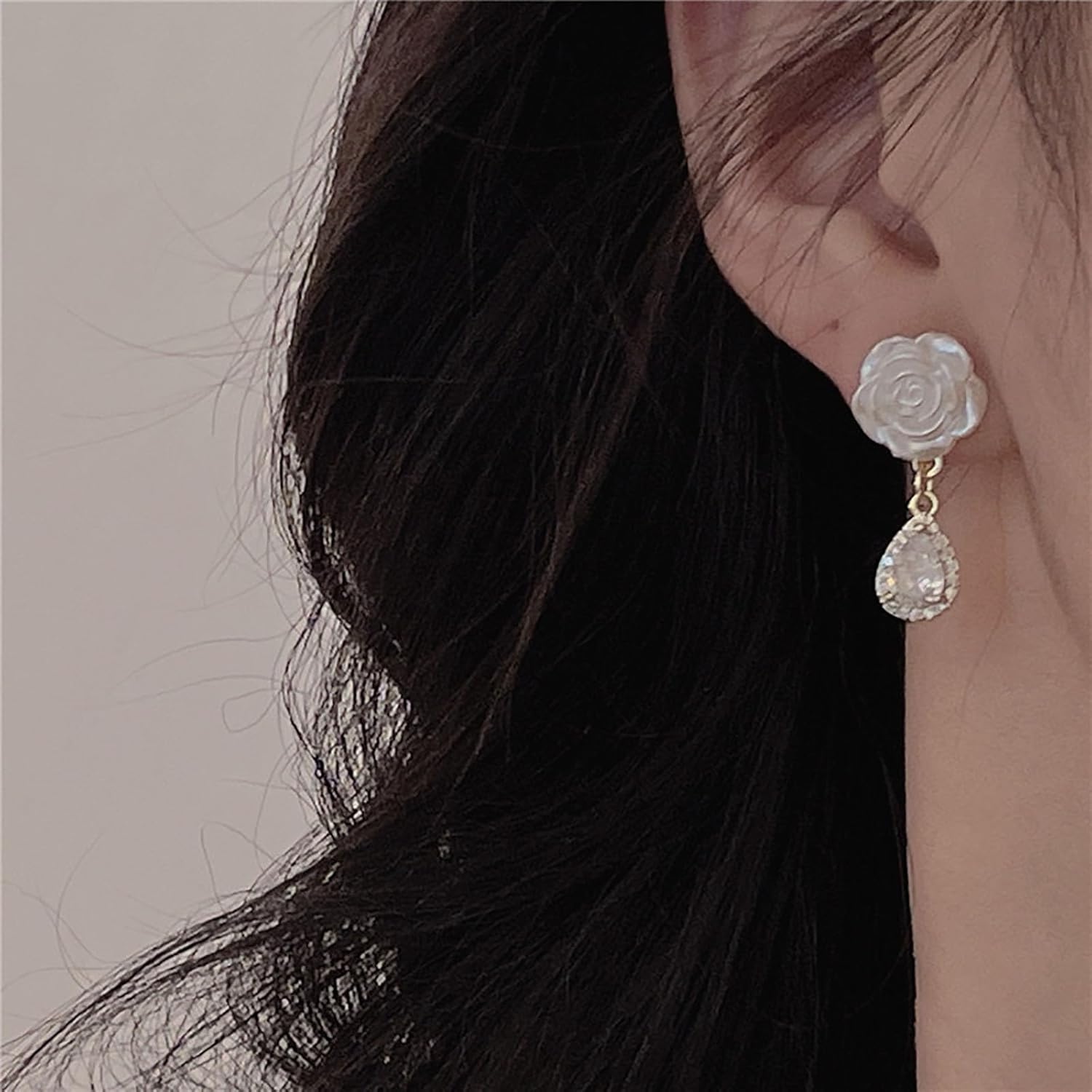 W WEILIRIAN Teardrop Crystal Dangle Earrings Boho Pearl Flower Earrings Flower Stud Earrings Sparkly Cz Earrings Rhinestone Pearl Bridal Wedding Earrings Jewelry - Image 9