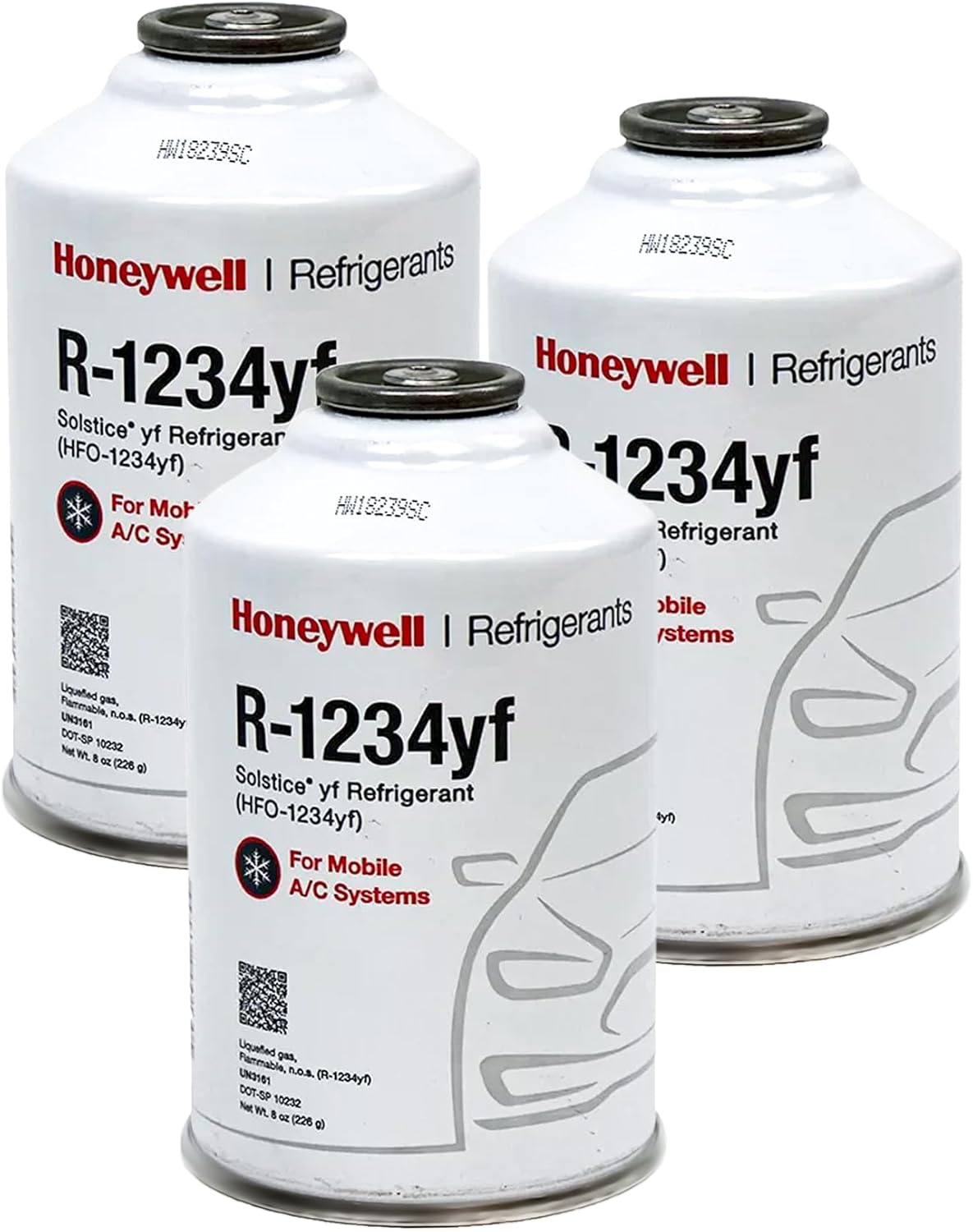 ZeroR® Genuine R1234YF Refrigerant Can for Automotive AC Systems - HFO-R1234YF, SSV Can with Reverse-Thread Design, Included Service Sticker - Compatible with R1234YF Systems - 8 Oz, 3 Cans