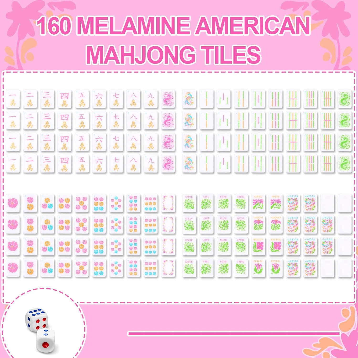 Soulchen American Mahjong Tiles Accessories Set 160 Pieces 1.2 Inches American Mahjong Tiles Game Set with Waterproof PVC Clear Zippered Storage Holder Bag for Game Lover Gift
