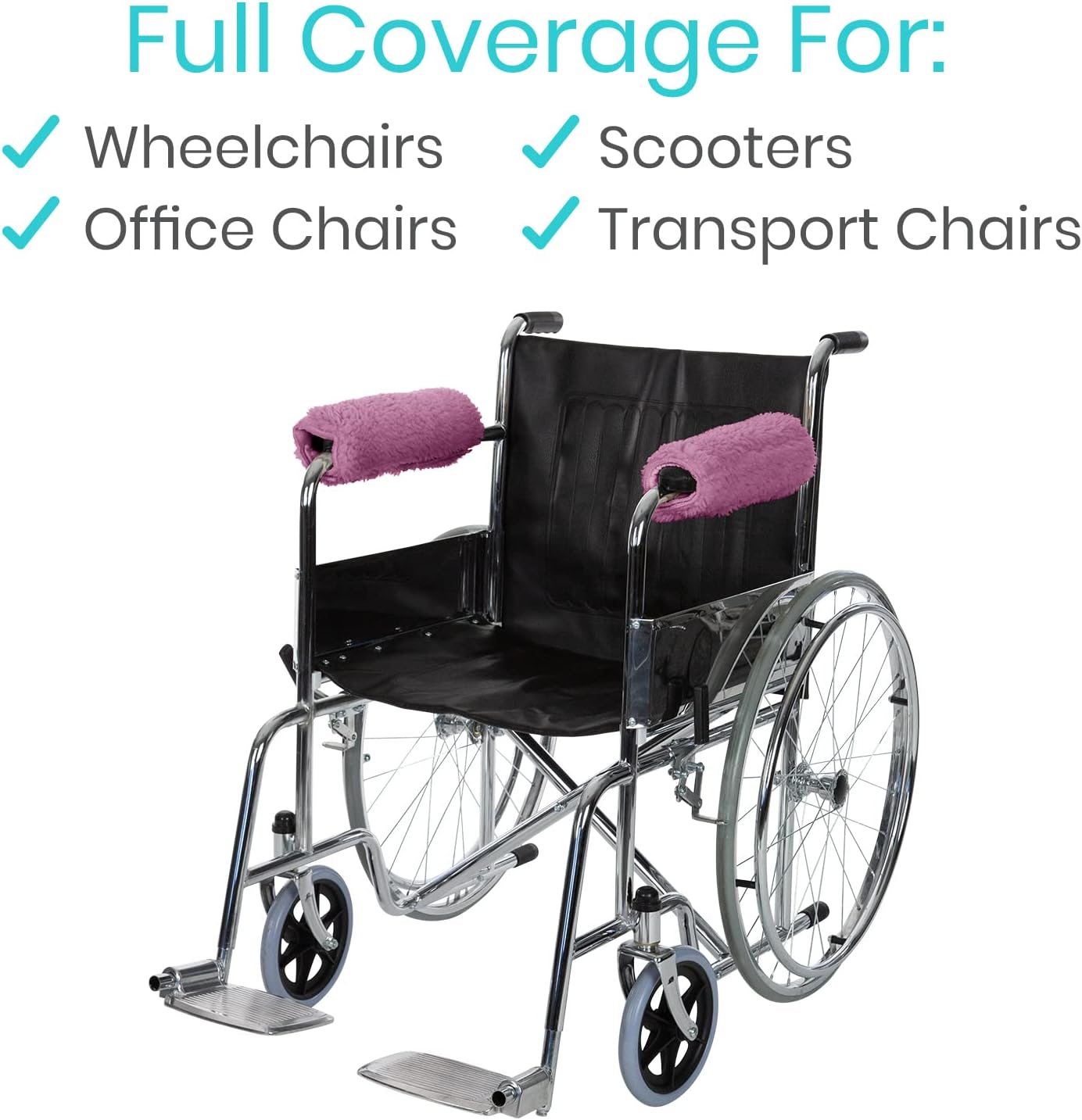 Vive Wheelchair Armrest Covers (Pair) - Memory Foam Sheepskin Pad for Office & Transport Chair - Soft Support Cushion Accessories for Padded Arm Rest, Kids, Adults - Comfort Padding Pressure Relief