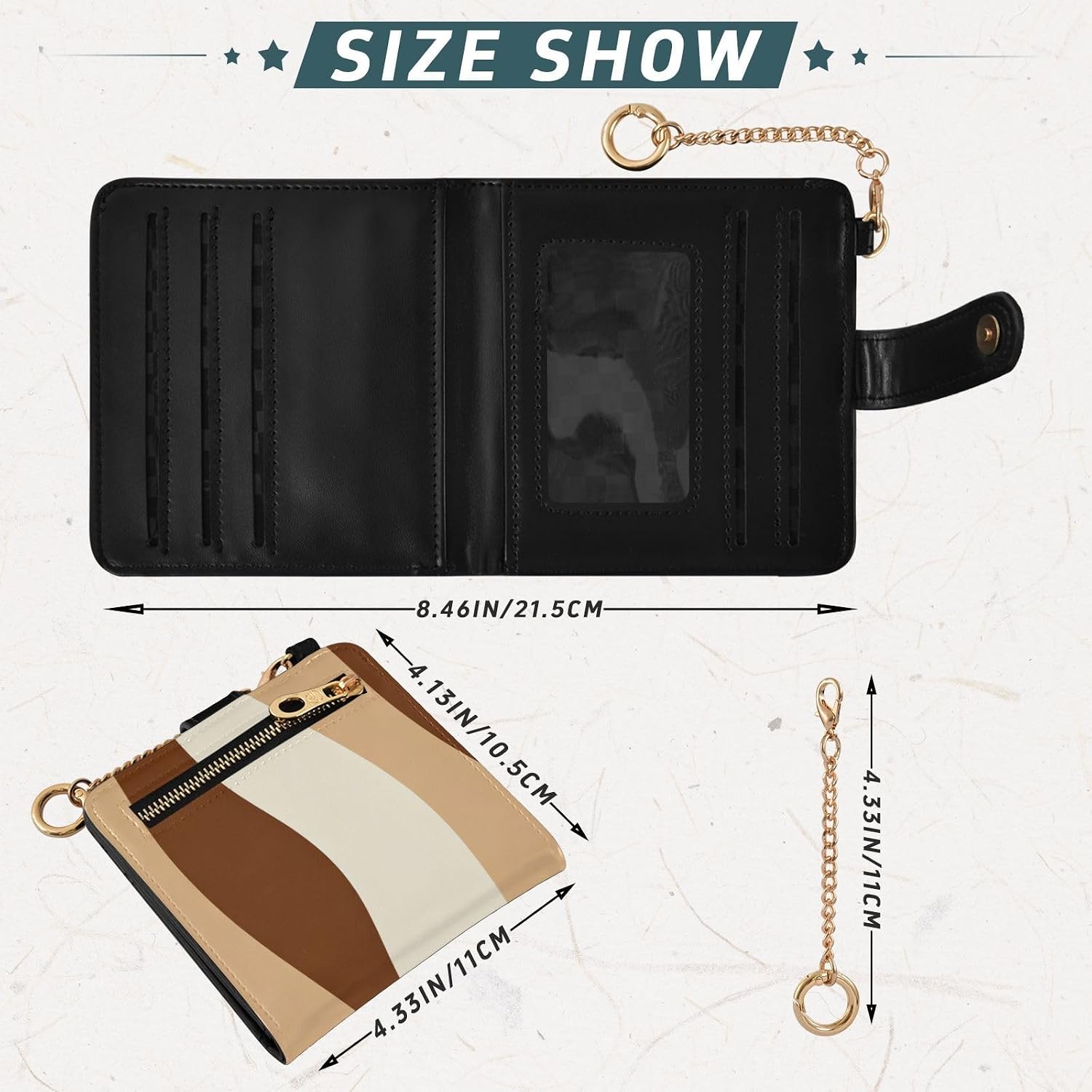 Brown Wave Women's Folding Wallet Waterproof Premium PU Leather for Women Boys Girls image 3