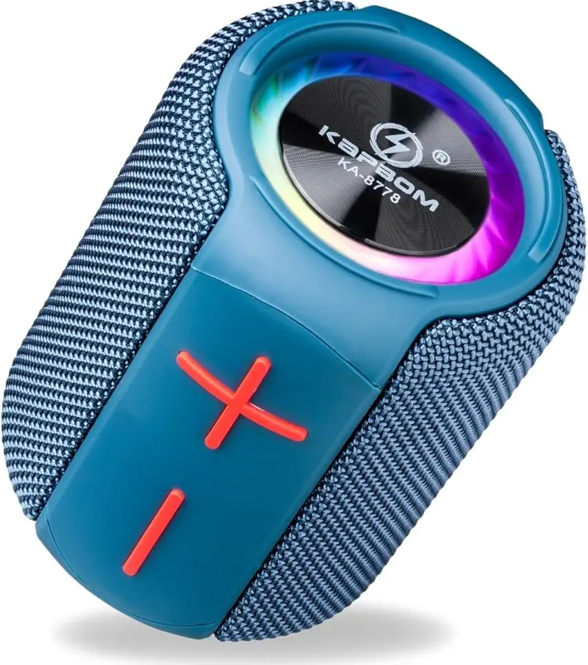 Caixa de Som Bluetooth Portátil, 50W potência máxima, LED RGB, Rádio FM, Resistente à Água IPX, Recarregável, com Entradas USB/TF/AUX, 75dB (Azul)