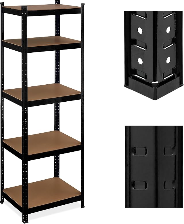 Relaxdays Scaffale in Metallo, HxLxP 180x60x45 cm, 5 Ripiani ad Alta Portata, 500 kg, per Garage e Cantina, Nero
