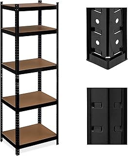 Relaxdays Schwarzes Schwerlastregal, HBT 180x60x45 cm, 500 kg, 5 Ebenen, Keller, Garage, Lagerregal zum Stecken, Stahl, 80%, Schwarz