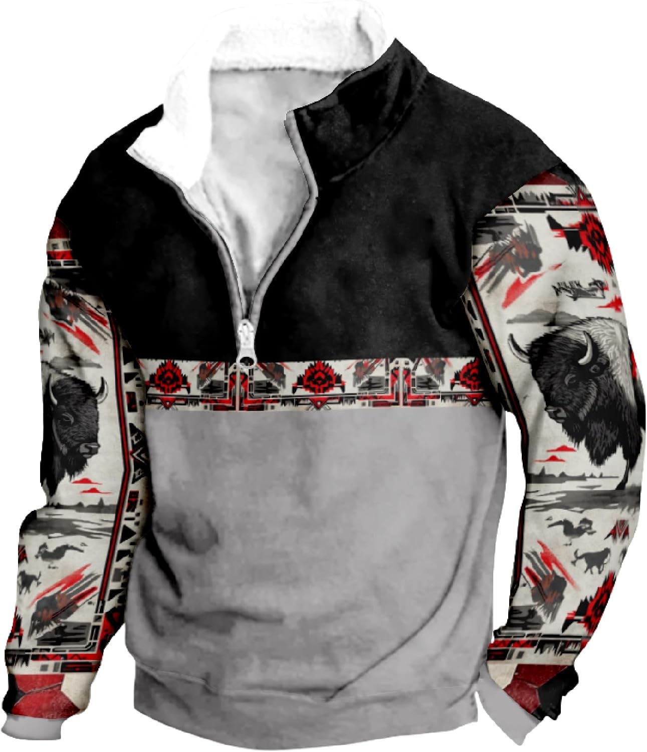 MARSVOVO Aztec Cowboy Hoodies Mens Quarter Zip Fleece Hoodies Long Sleeve 1/4 Zipper Fall Winter Vintage Jacket
