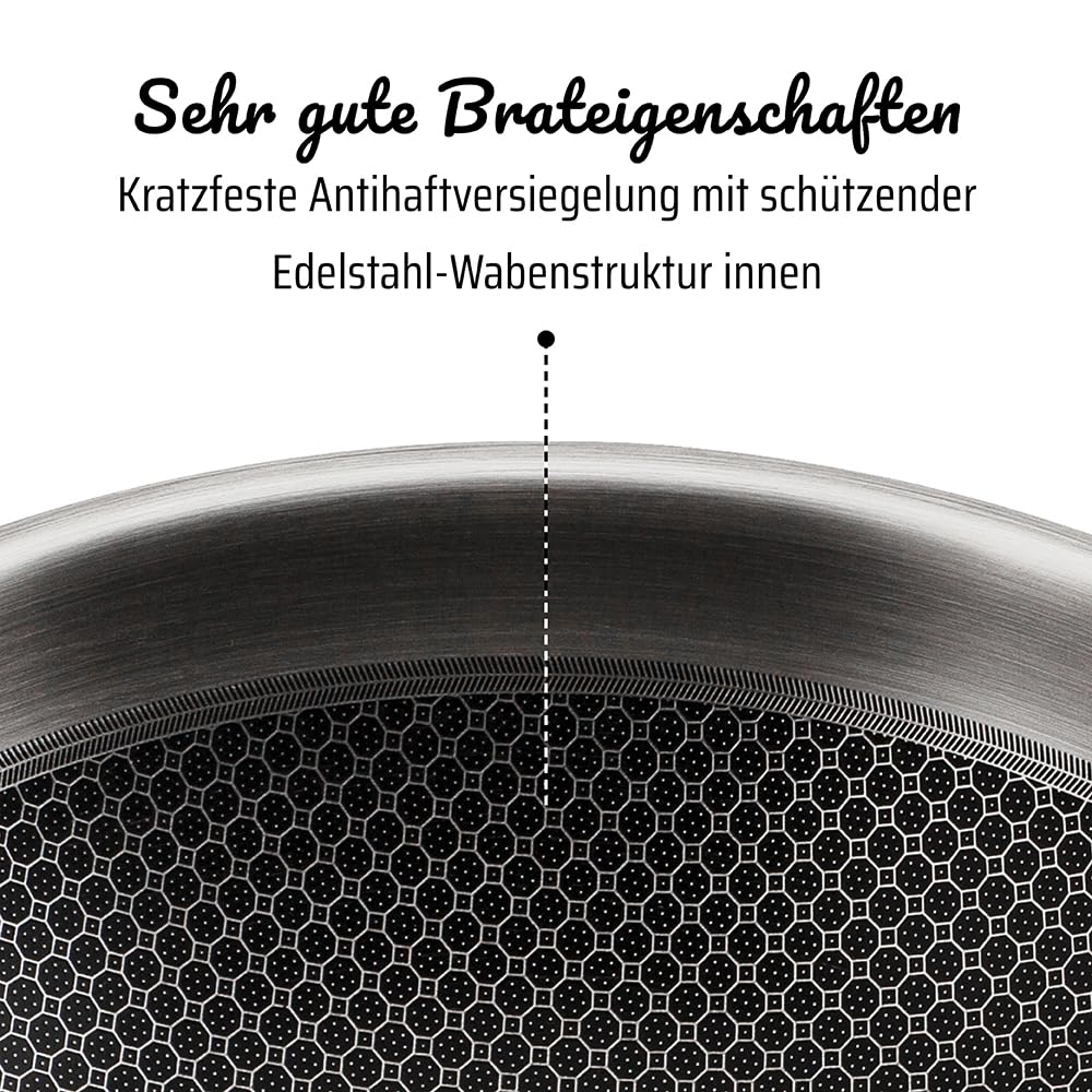 GSW 868549 Inoxxa Black, Bratpfanne mit Gegengriff und Wabenstruktur - ⌀36 cm