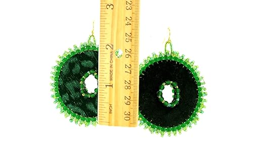 Miniatura 4 de Green Silver Velvet Leopard Print Crystal Beaded Earrings Long Short Reversible Styles Statement Party Holiday Round Circle Hoop Fashion Earrings