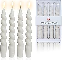 Vista 1 de Velas cónicas en espiral sin perfume, color blanco, 4 velas trenzadas de 7.5 pulgadas, hechas a mano, para cena, boda, decoración del hogar