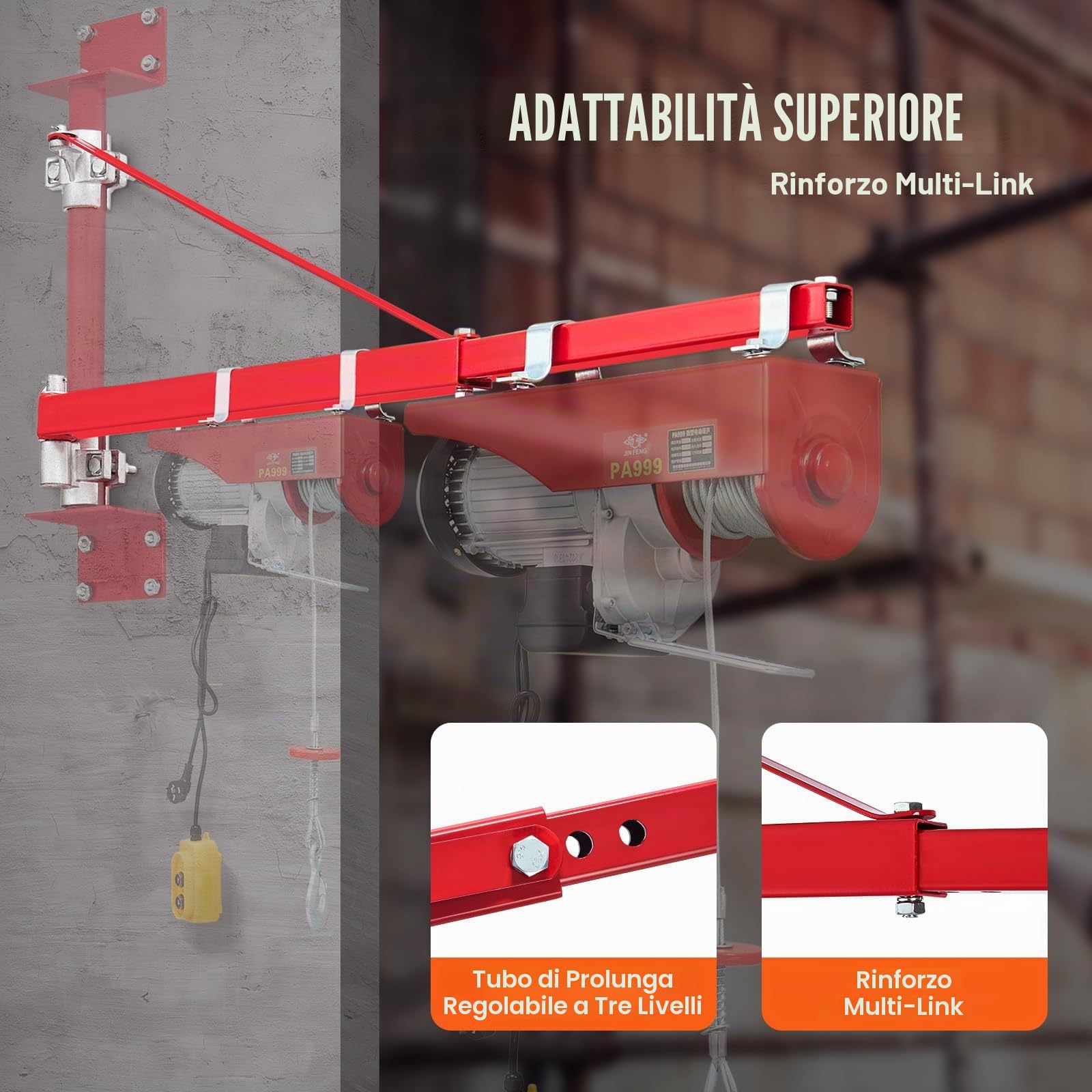 VEVOR Braccio di Supporto per Paranco Elettrico, Capacità Carico 600 kg, Braccio Girevole di Supporto per Paranco Elettrico, Braccio di Sollevamento per Paranco da Officina, Garage