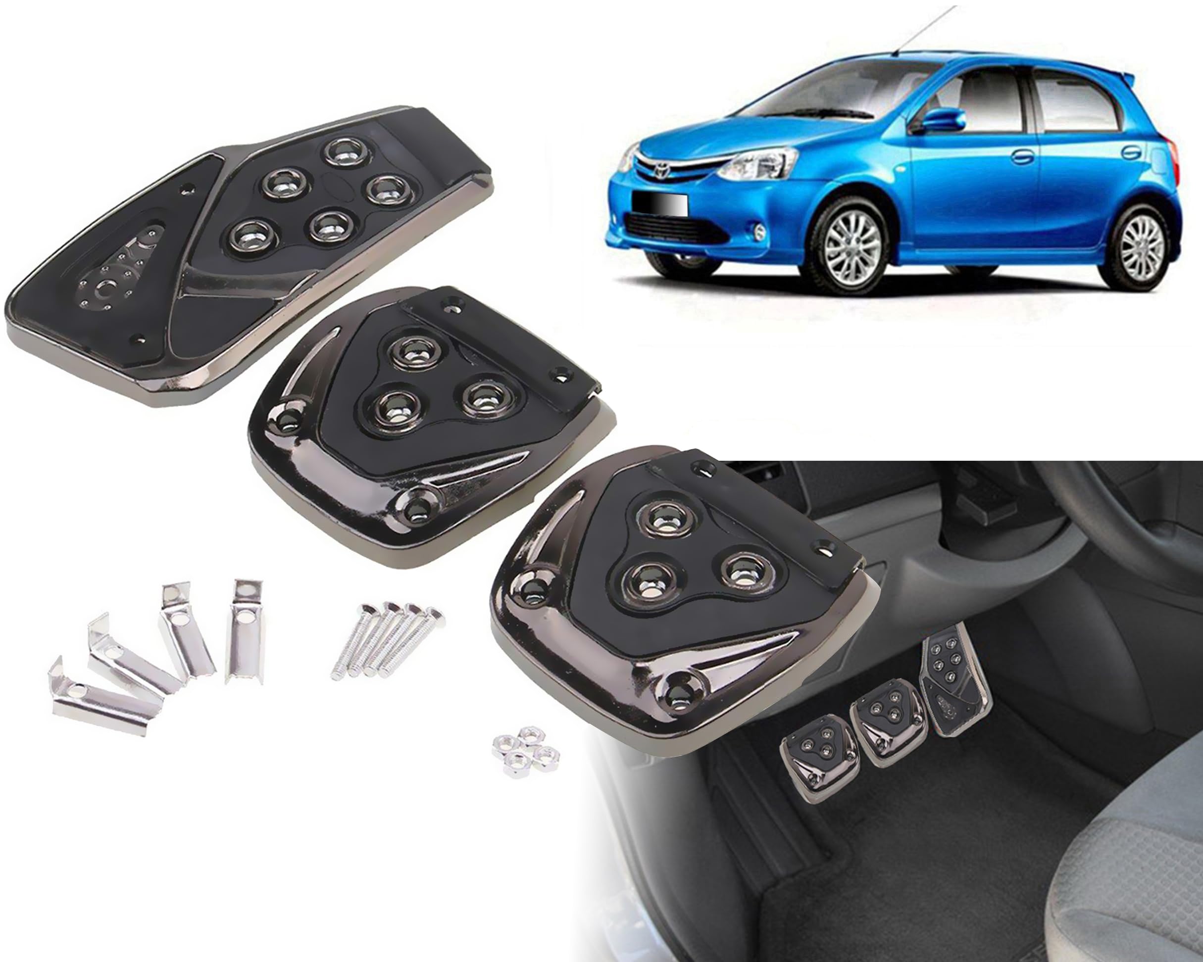 Selifaur - 3 Pcs Black Non-Slip Manual Car Pedals kit Pad Covers Set for Toyota Etios Liva-picture-15