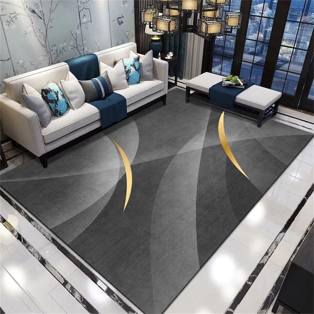 Tapis facile d'entretien gris pour protéger le sol du salon ou une descente de lit