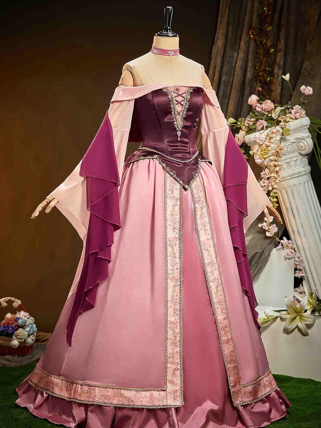 Cosplay.fm Premium Ver Sleeping Princess Cosplay Costume Medieval Dress with Ribbon and Choker