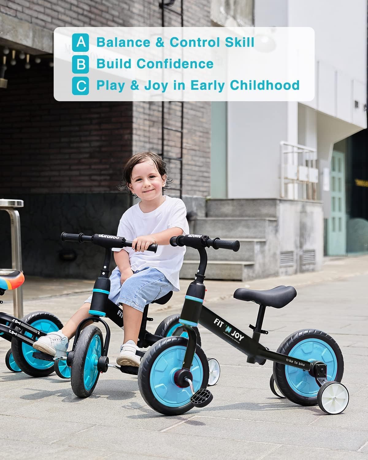 UBRAVOO Fit 'n Joy Kinderfahrrad Fahrräder, 4-in-1 Laufrad für Kinder mit Pedalen und Stützrädern, Trike-to-Bike Kinderrad für Jungen und Mädchen von 2 bis 5 Jahren (Blau)