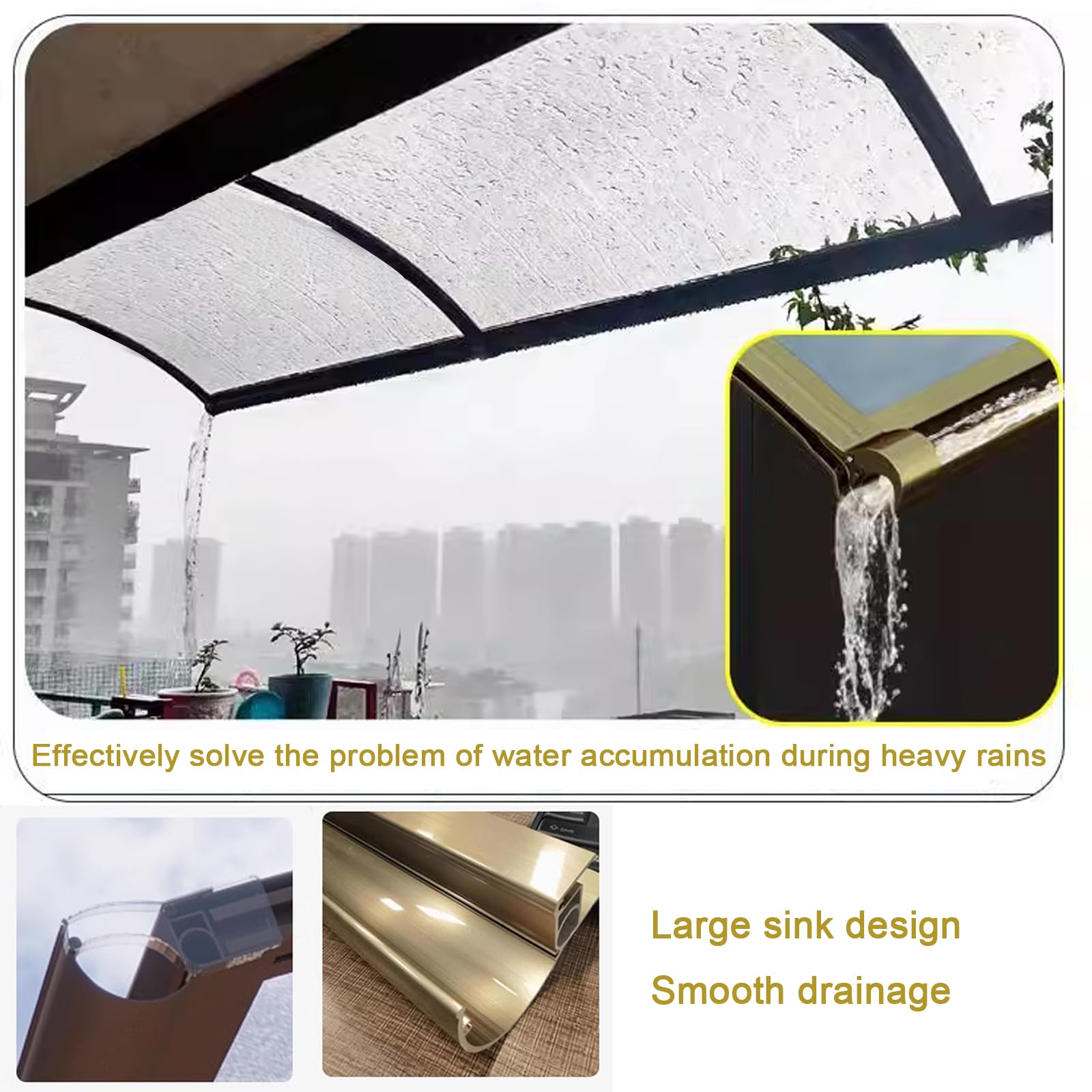 Pensilina Tettoia per Porta Balcone Esterno,Tenda da Veranda Pensilina in Policarbonato e Alluminio, Tendalino per Finestra Antivento Resistente ai Raggi Uv,con Accessori (45x150cm/18"x59")