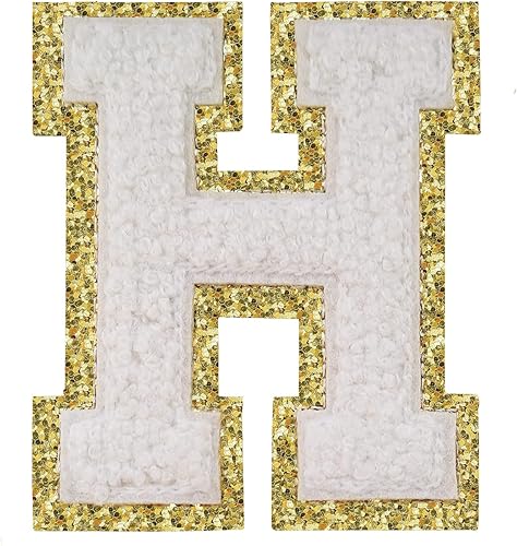 Miniatura 337 de Parches de letras termo-adhesivas de felpilla para chaquetas, parches de letras universitarias con brillantina para planchar en la letra azul A