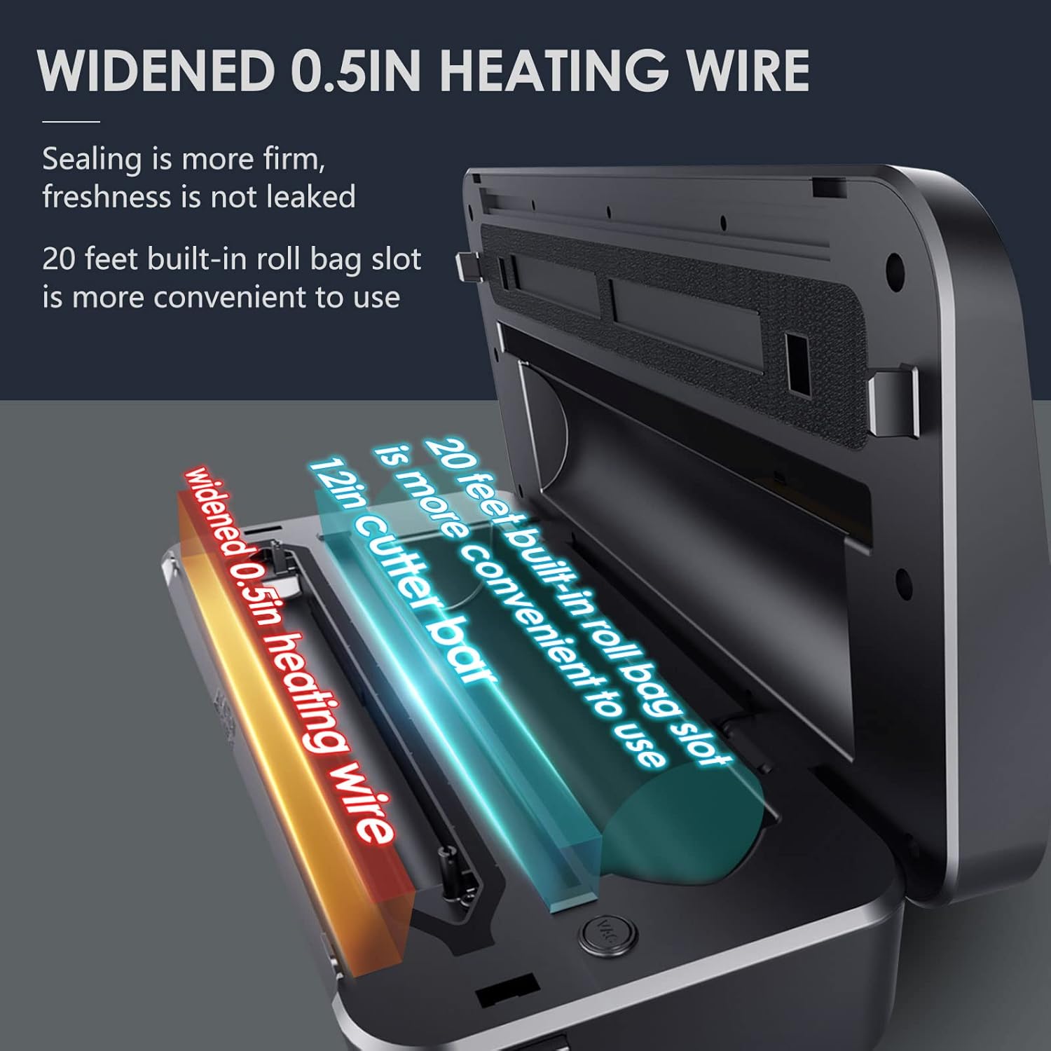 Vacuum Sealer Machine, Digital Display Food Sealer with Built-in Cutter and Bag Storage(Up to 20 Feet Length), Includes 2 Bag Rolls 11”x16’ and 8”x16’, Both Auto&Manual Options,3 Food Modes,2 Pump Speed, Lab Tested, LED Indicator Lights: Home & Kitchen