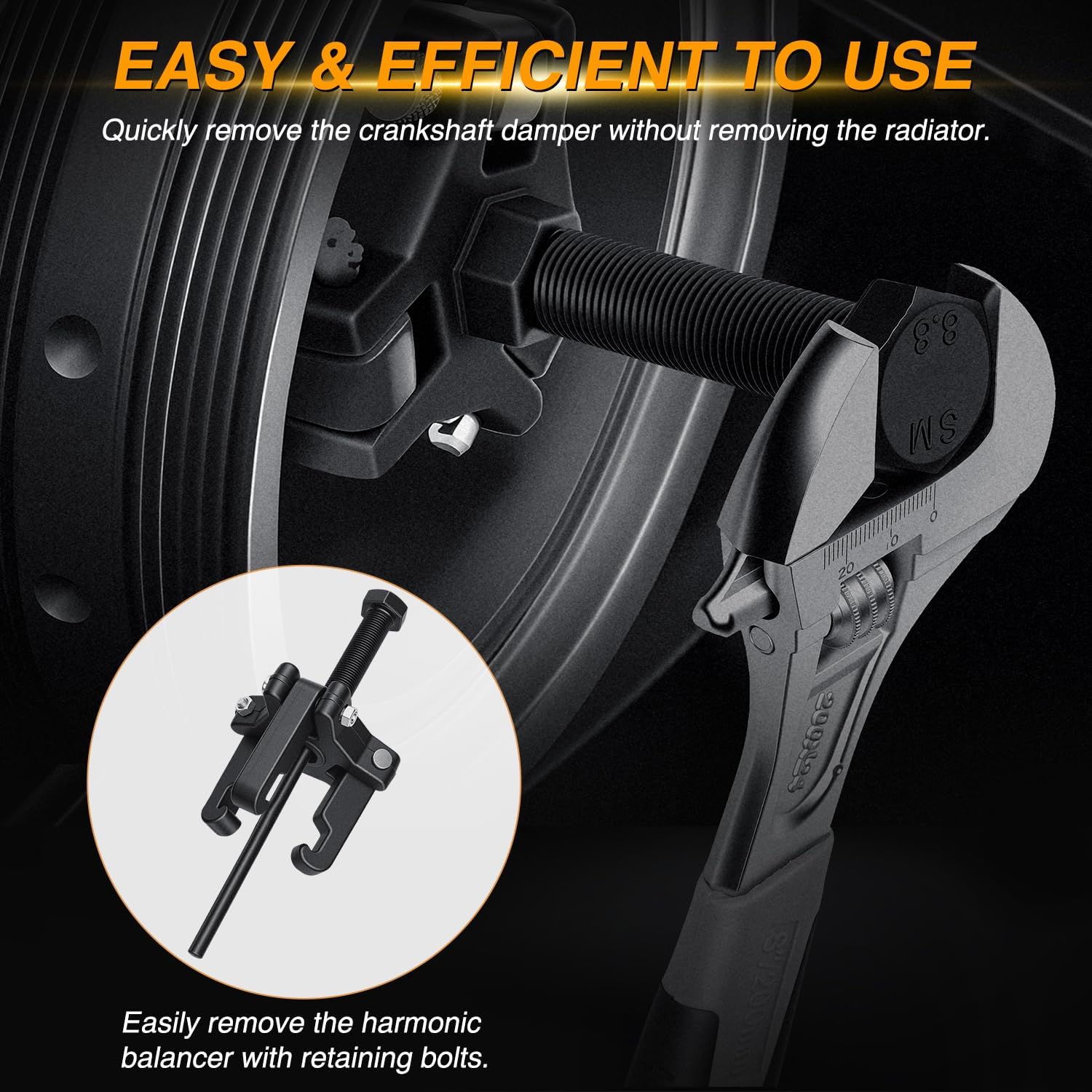 GOOACC Harmonic Balancer Puller Kit, Adjustable 3-Jaw Puller Set for Removing Harmonic Dampers & Balancers Puller/Installer Set Pulley Tool Compatible with Chevy GM Chrysler Cadillac Ford More, Black