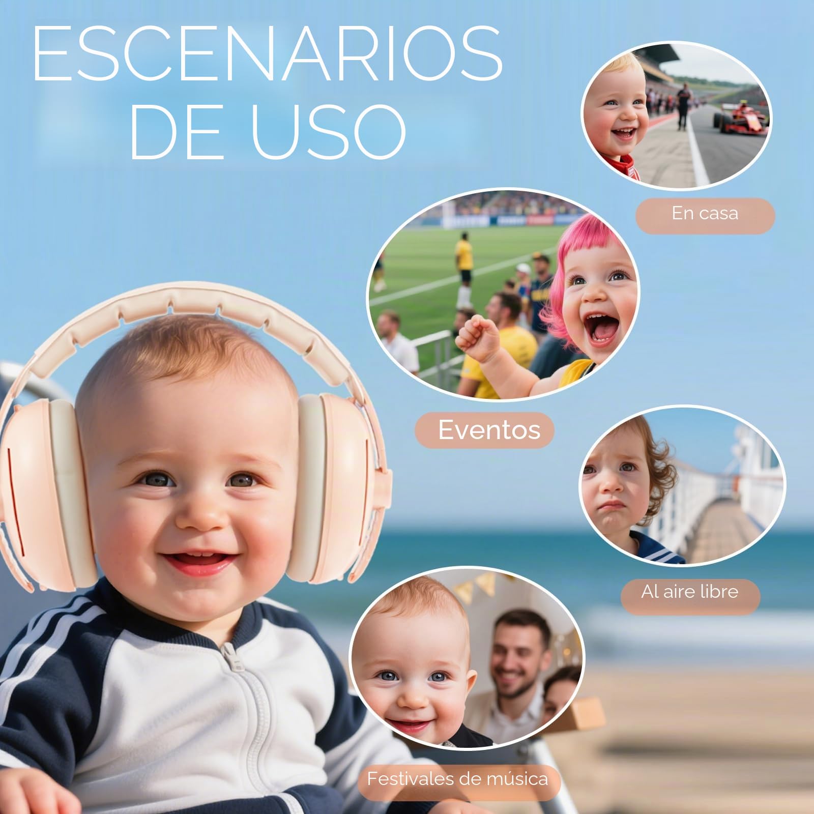 Protección auditiva para bebé, auriculares 2 en 1 para bebé, protección contra el ruido, con diadema ajustable y acolchada, orejeras para niños de hasta 48 meses, adecuados para dormir, viajar en