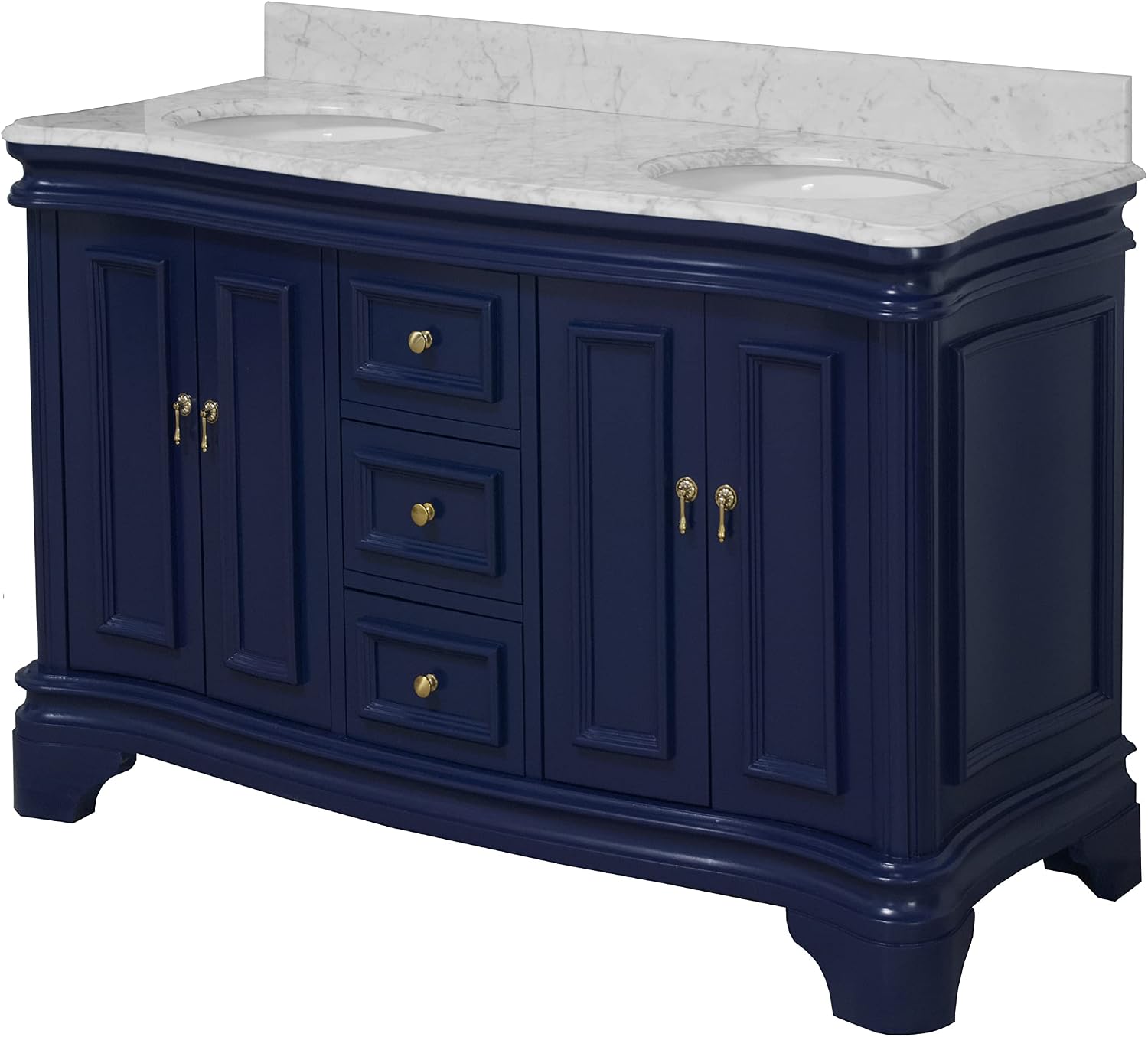 Kitchen Bath Collection Katherine 60-inch Double Bathroom Vanity (Carrara/Royal Blue): Includes Royal Blue Cabinet with Authentic Italian Carrara Marble Countertop and White Ceramic Sinks