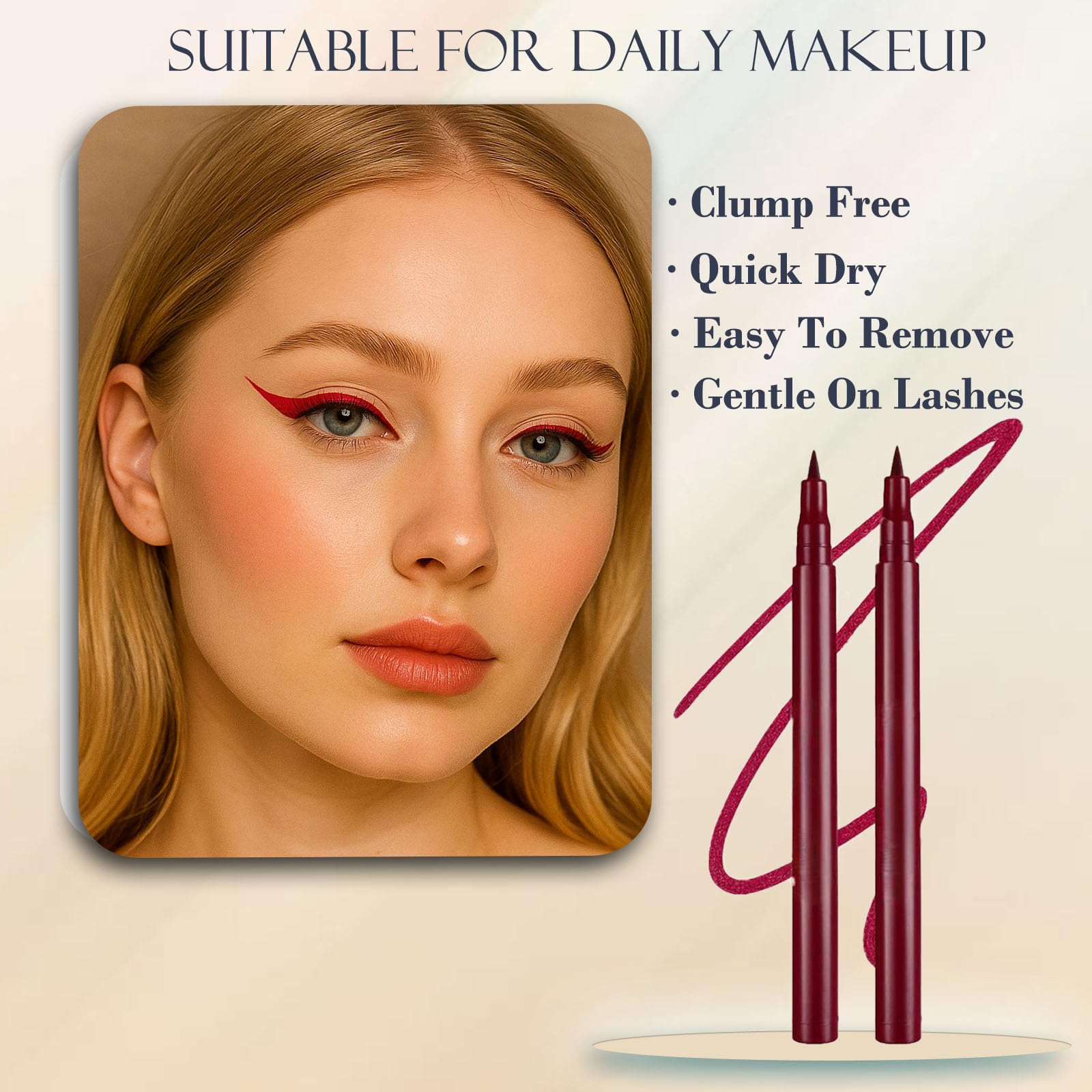 2-Pack Waterproof Liquid Eyeliner Pencil in Red, Ultra Fine Tip for Precise Lines - Image 3