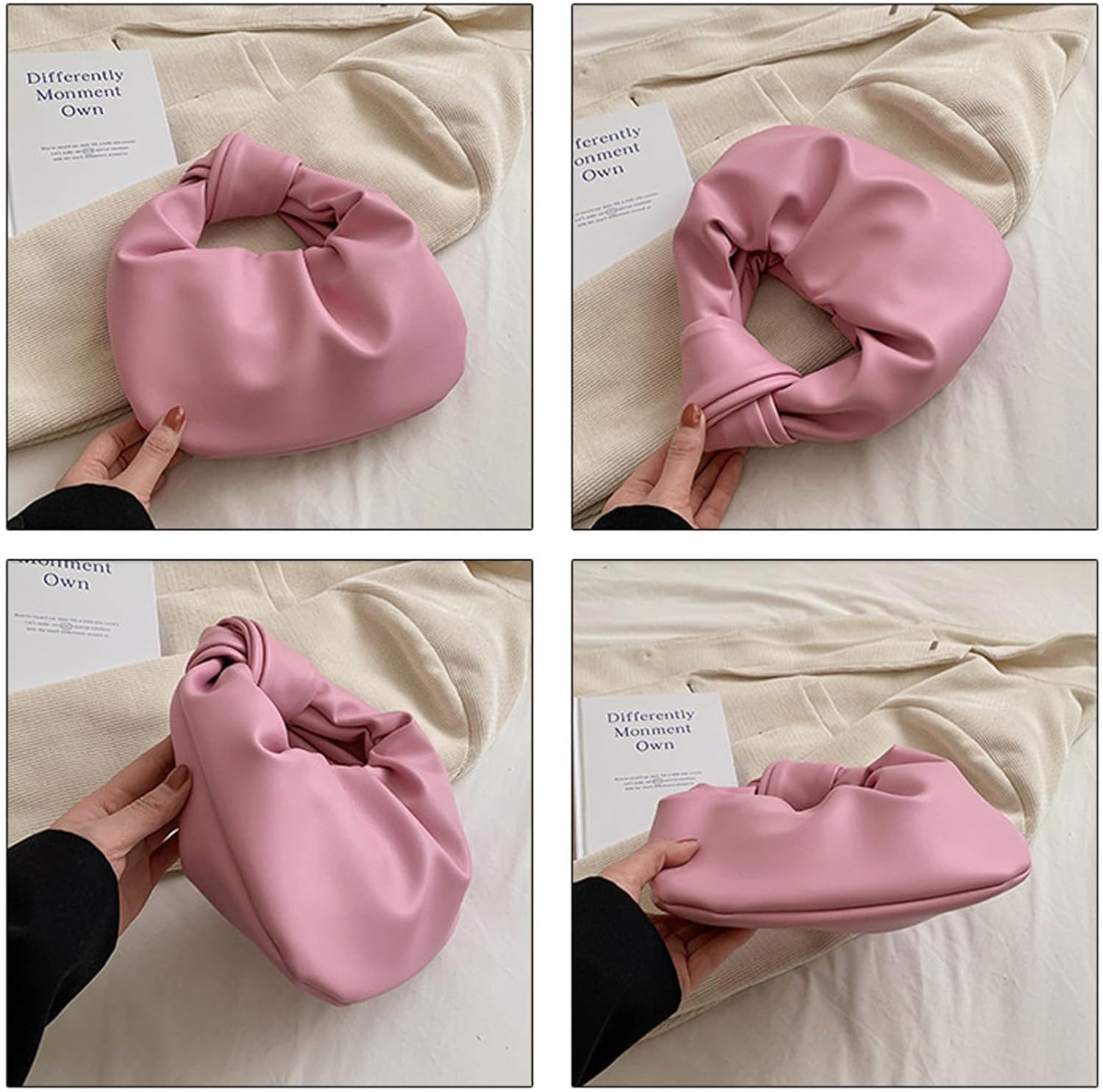 Women's Wrinkled Leather Cloud Shape Knotted Handbag Fashion Y2K Dumpling Underarm Hobo Clutch Purse for Party Shopping