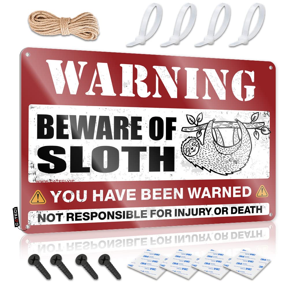HELIOFORGE Tin Metal Decor Beware Of Sloth Tin Sign Bar Rules Sign Funny Garage Bar Signs(30X40CM)