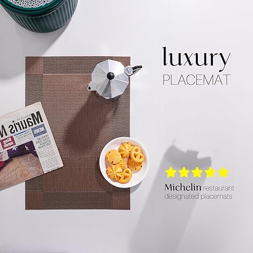 Miniatura 56 de LEXMORE Juego de 6 manteles individuales tejidos de vinilo/plástico para mesa de cocina, interior/exterior, lavables, manteles individuales lavables