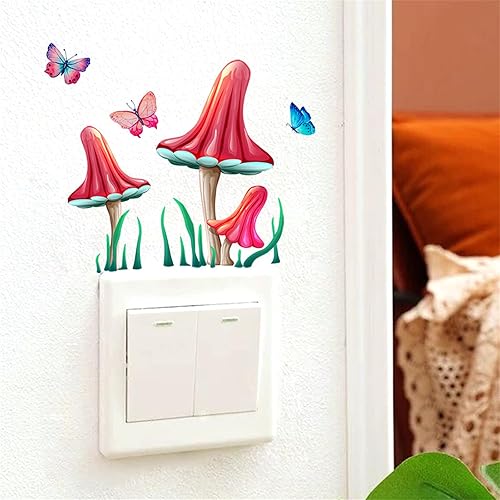 Miniatura 6 de Calcomanías de pared de hongos, calcomanías de decoración de interruptor de luz, calcomanías de interruptor, calcomanías de pared brillantes de