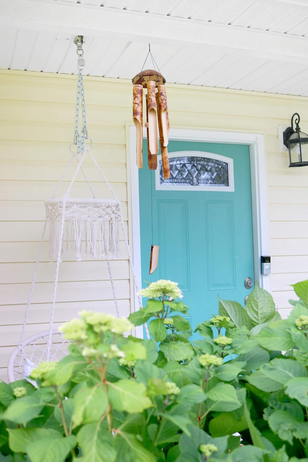 Beachcombers Burnt Flower Bamboo Wind Chime Coconut Top and Burnt Tropical Flower Design Bamboo Pieces Coastal Decor Decoration Brown : Patio, Lawn & Garden