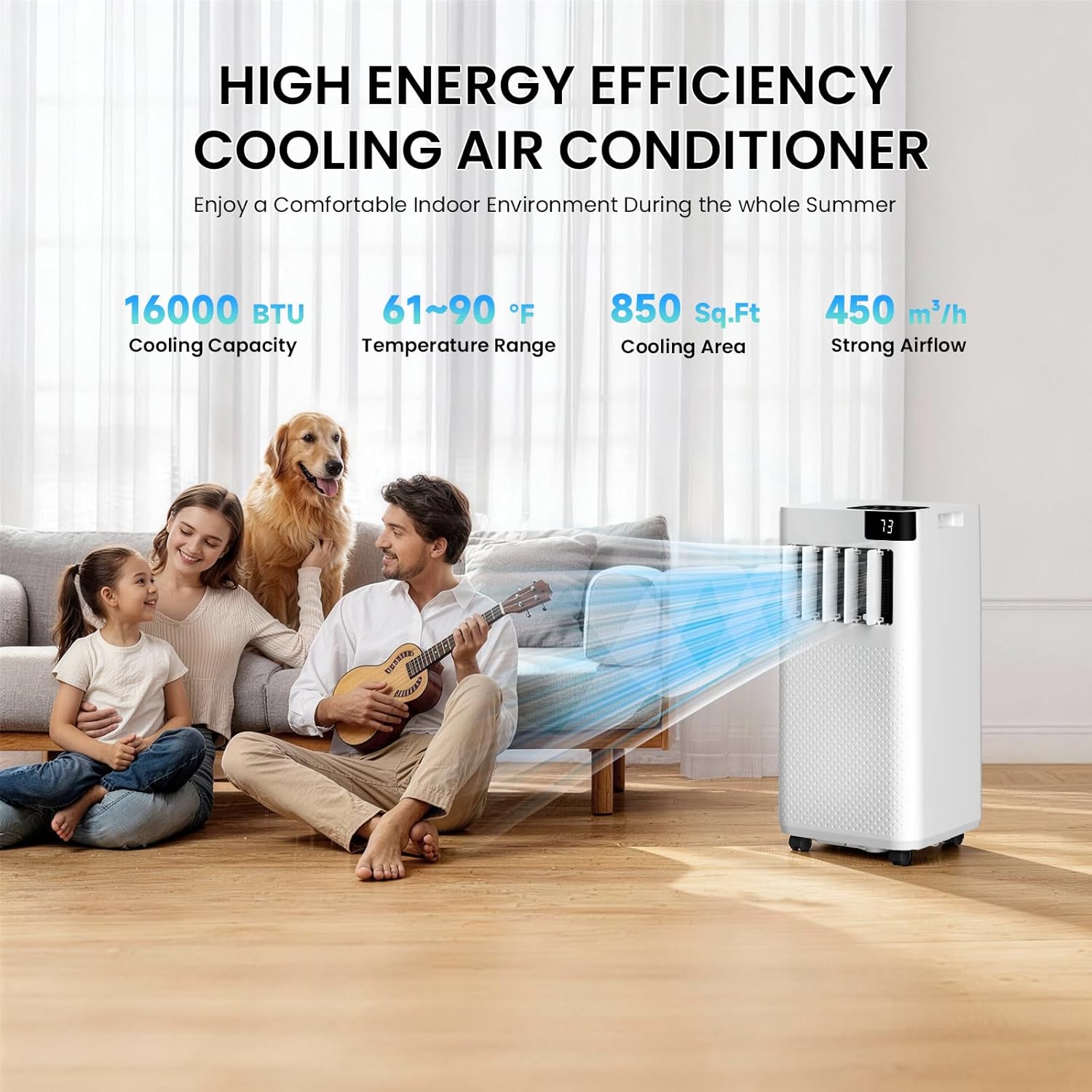 16,000 BTU Portable Air Conditioner with WiFi App Control, 5-in-1 AC Unit (Cool, Fan, Dehumidifier, Sleep, Timer) for Rooms up to 850 sq ft, Leak-Proof Design, Window Kit