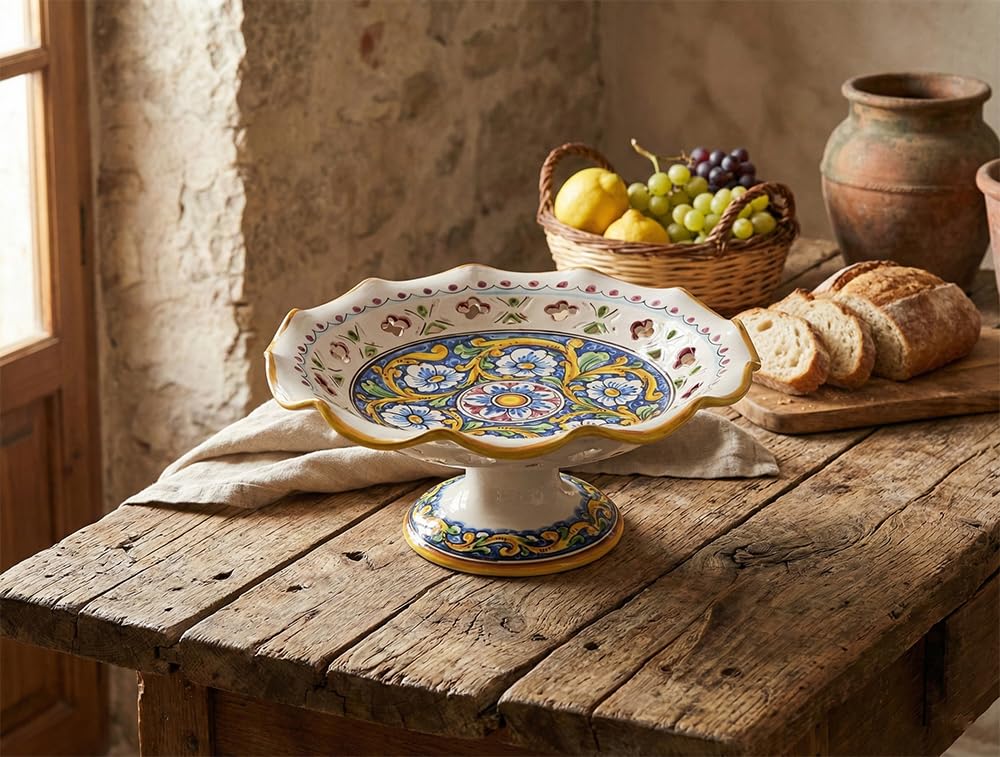 Céramique sicilienne grand centre de table peint main cadeau mariage d'exception