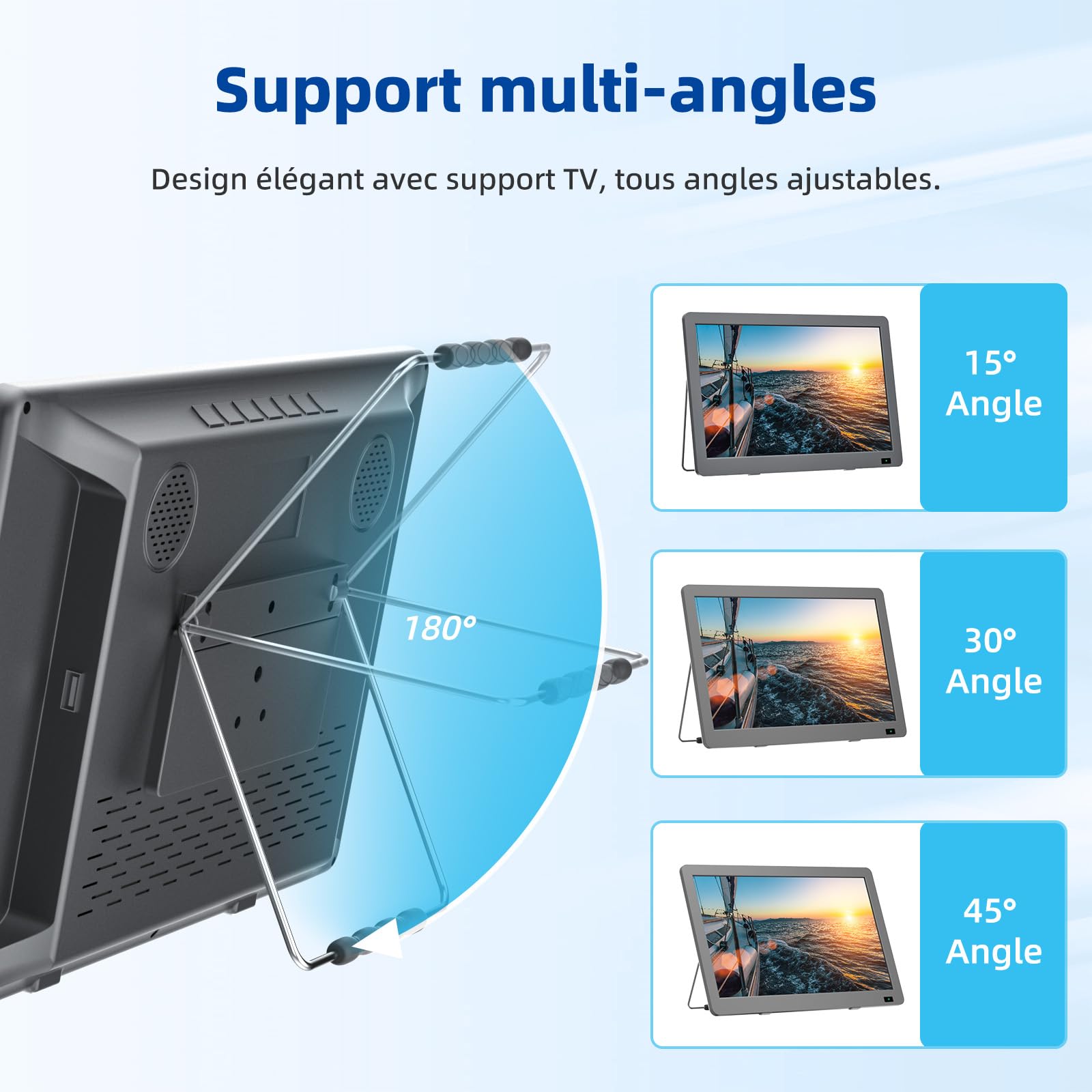 Desobry Téléviseur Portable 14.3 Pouces avec antenne, Petit téléviseur Portable avec Tuner DVB-T2, Mini téléviseur LCD Qui Peut être rechargé avec des Piles