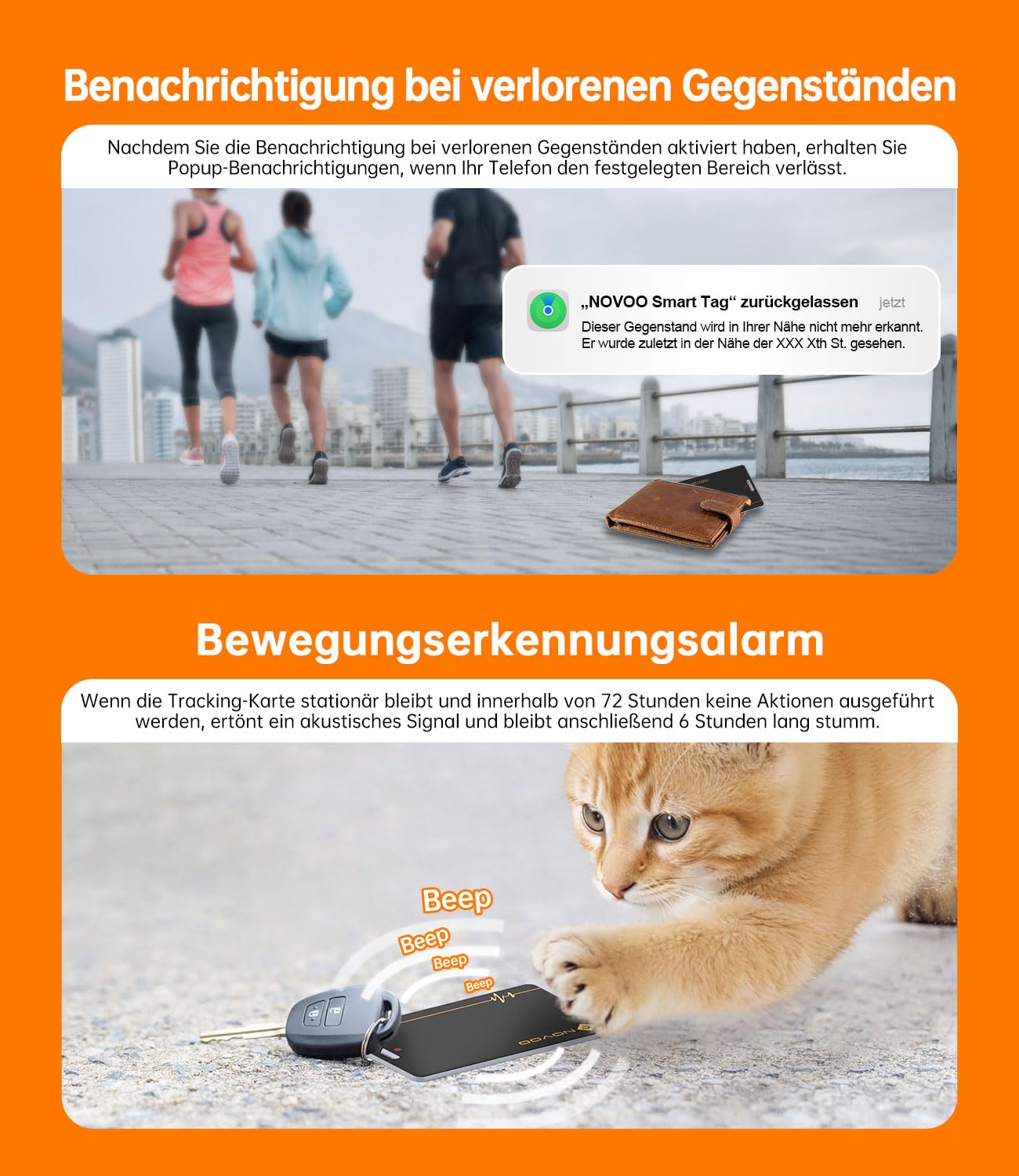 NOVOO Wiederaufladbarer Tracker 2er Pack Air Tag Karte Slim kompatibel mit Apple Find My (nur iOS),Bluetooth SmartTag Item Finder, IP68 wasserdicht,Dünne Geldbörsenfinder für Reisekoffer/Geldbeutel