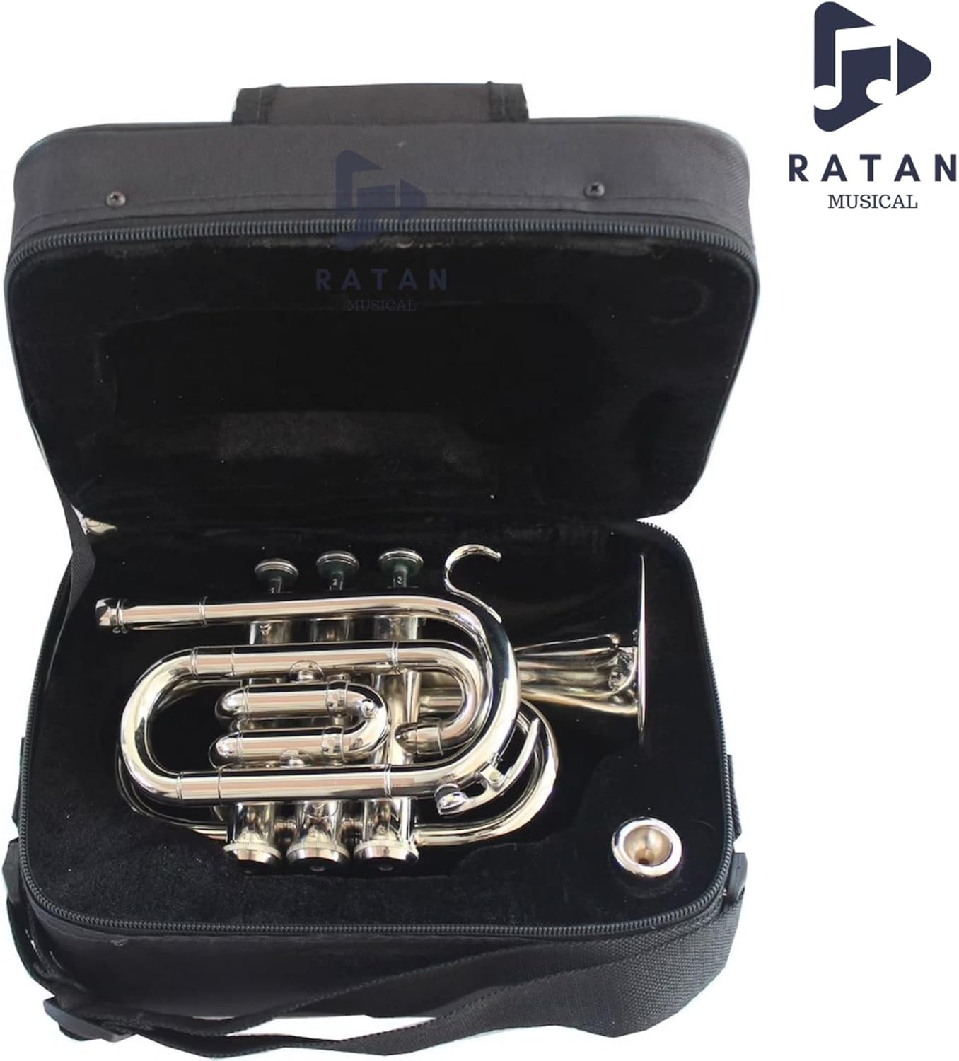 RATAN MUSICAL Pocket Trumpet Bb Pitch | Musical Brass Instrument For Beginner To Professional With case & Mouthpiece (NICKEL) : Musical Instruments