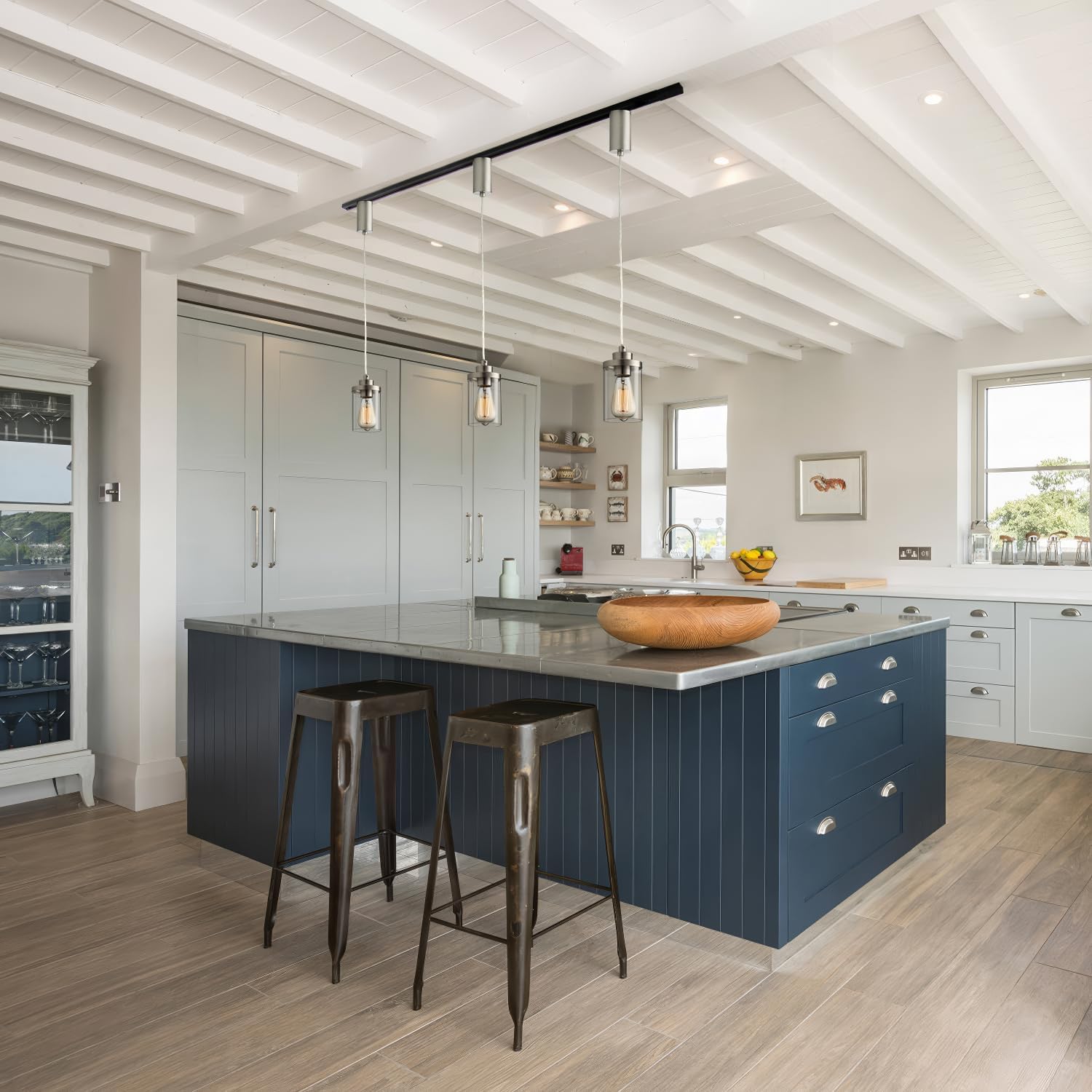 mirrea H Type Brushed Nickel Track Lighting Pendant with Clear Glass Shade Cord Adjustable Pack of 3