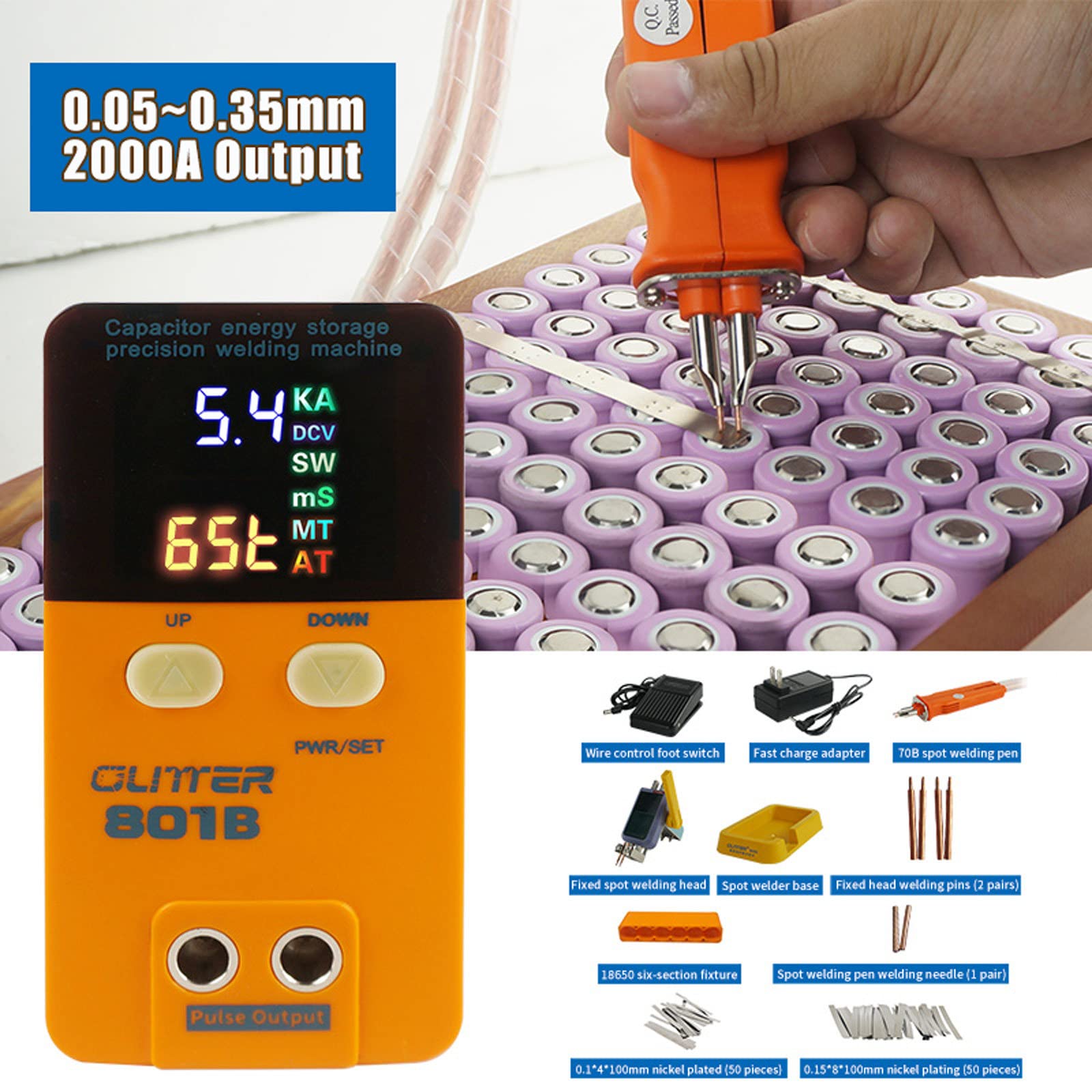 FAXIOAWA Saldatrice a impulsi, saldatrice a Punti a Batteria 801B Saldatrice a Punti con condensatore da 11,6 KW, Attrezzatura per Saldatura a Batteria
