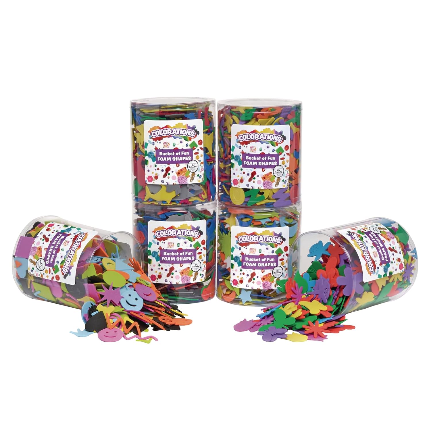 Colorations FMSHAPES Buckets of Fun EVA Foam Shapes, Set of 6 Themes, with Storage, for Kids, Arts & Crafts, Craft Projects, Create, Creative