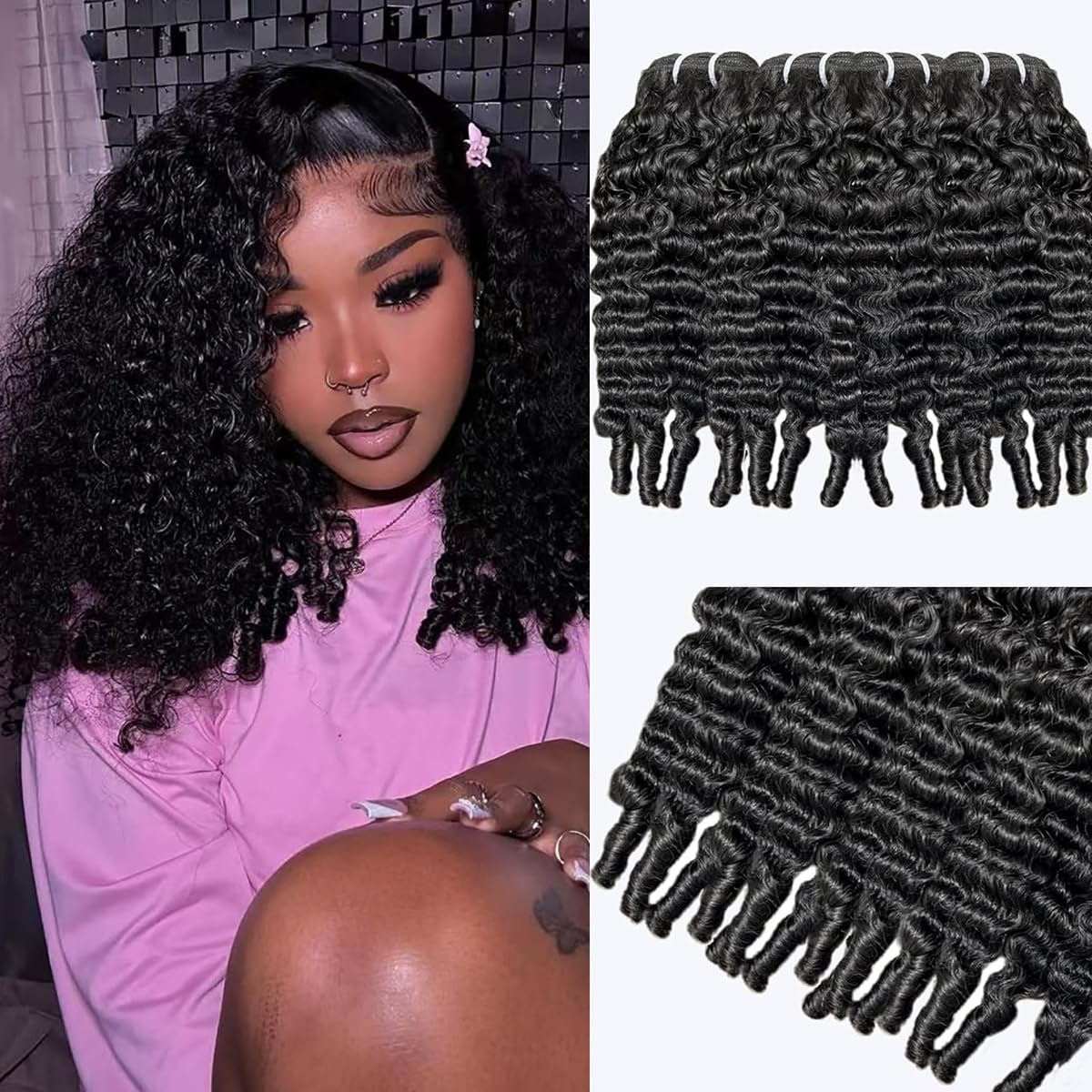 Burmese Curly Bundles Human Hair 14 16 18 Inches 3C4A Quick Weave 100% Unprocessed Virgin Remy Human Hair Extensions 12A Water Wave with Spiral End Raw for Women Double Weft (3 Bundles)