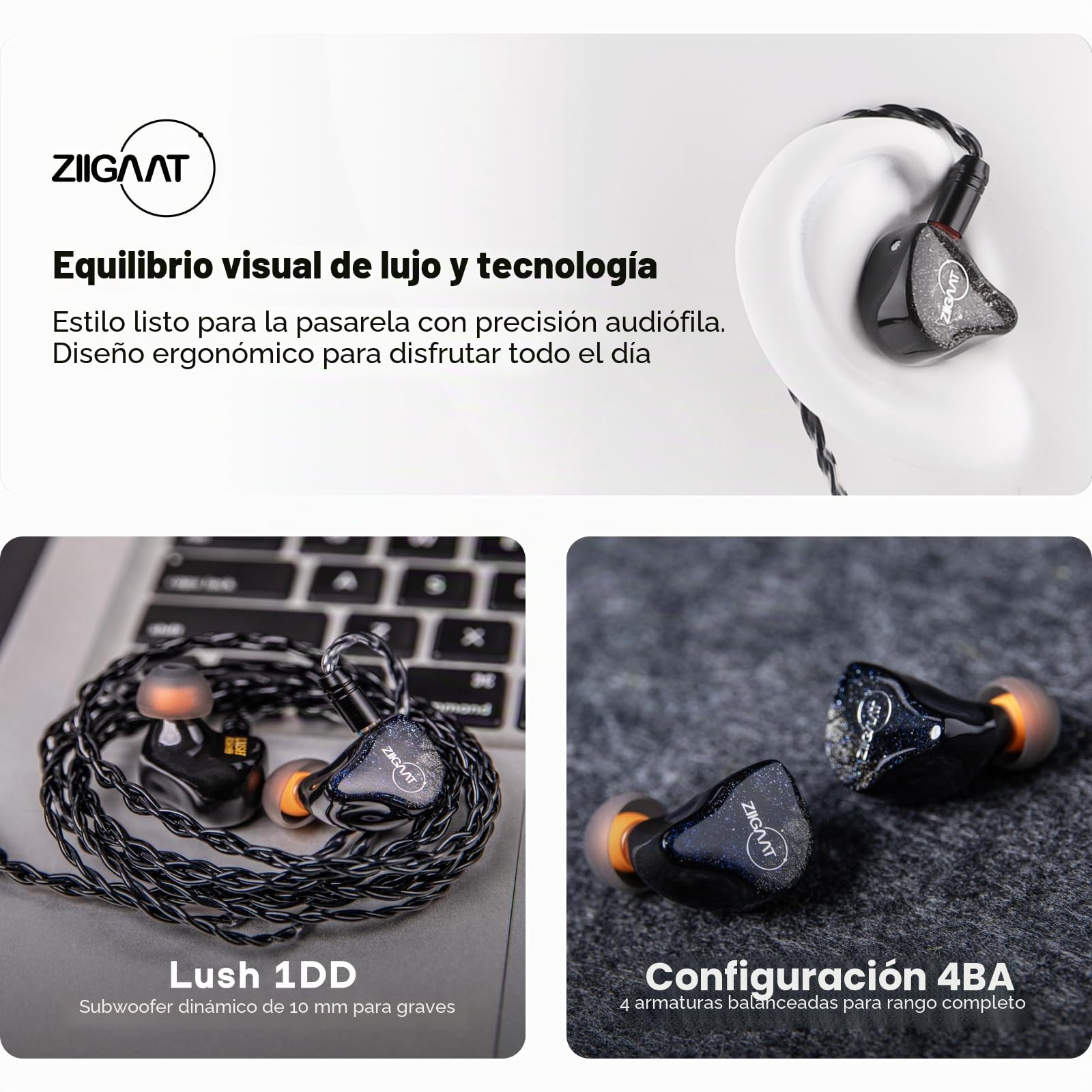 Linsoul ZiiGaat Lush in Ear Monitor, IEM Auriculares Híbridos 1DD+4BA, Audífonos de Estudio con Cable Desmontable para Profesionales de la Música Audiofilos(Azul)