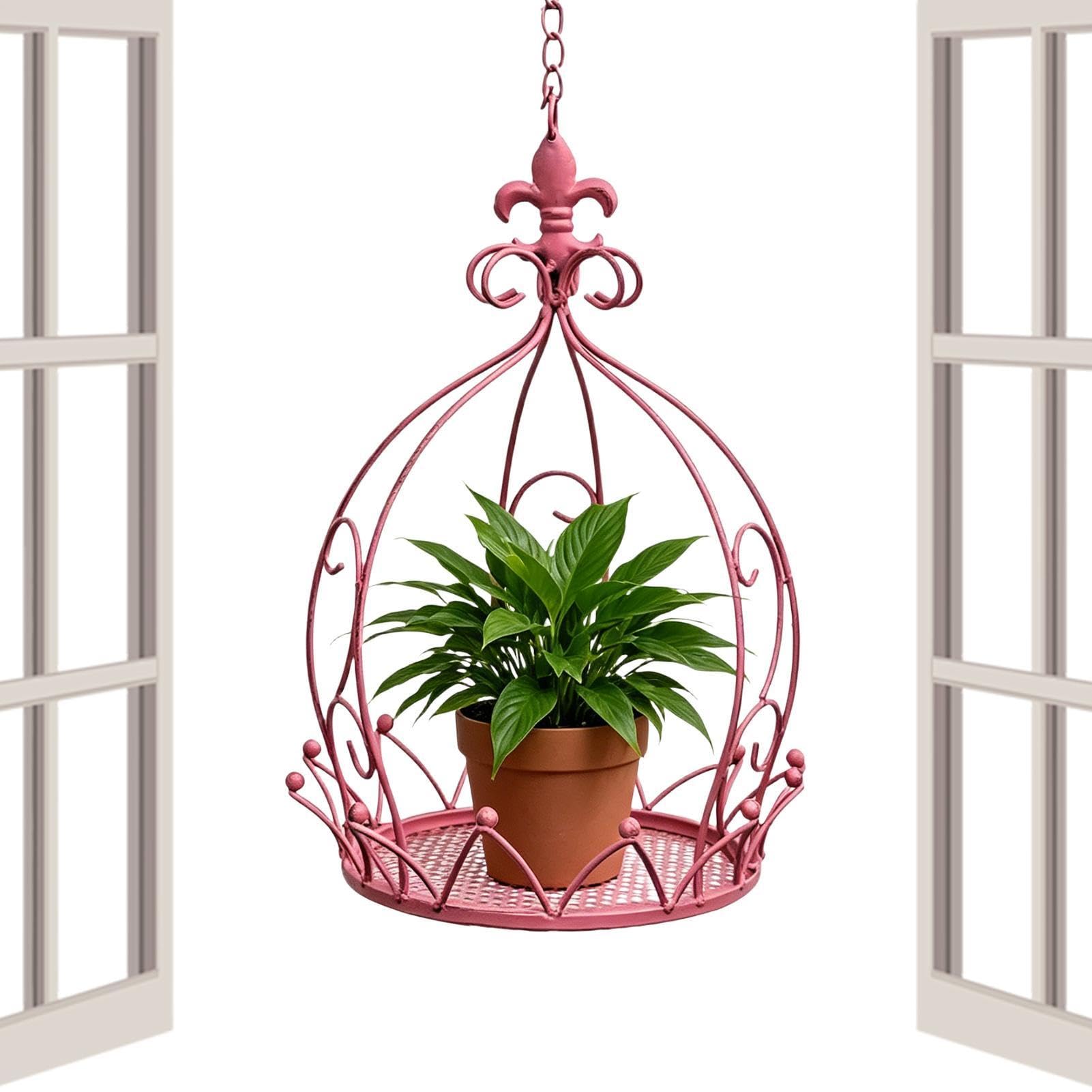 Suspension pour d'intérieur avec chaîne et panier décoratif en métal