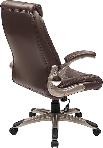 Miniatura 5 de Office Star Serie FL - Silla de oficina de cuero sintético con respaldo medio y brazos abatibles acolchados, color espresso con base de cacao