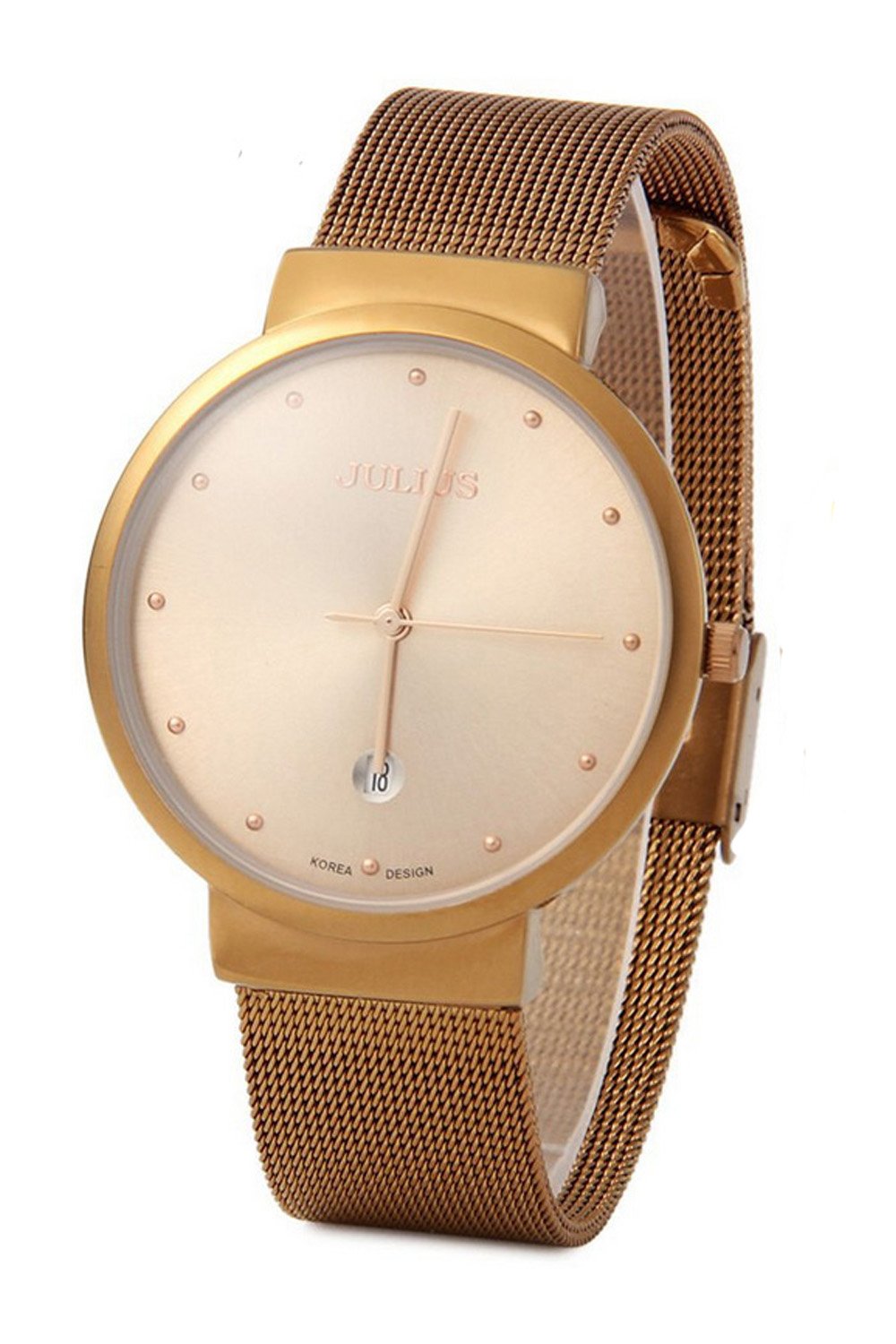JULIUS JA-426 Male Brown Ultrathin Diamante Dial Quartz Analogue Mesh Stainless Steel Strap Fashion 