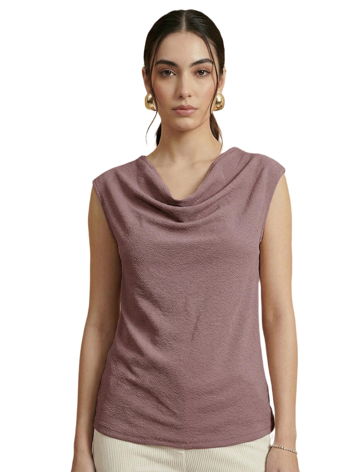 selvia Women's Trendy Maroon Sleeveless Top with Cowl Neck-picture-36