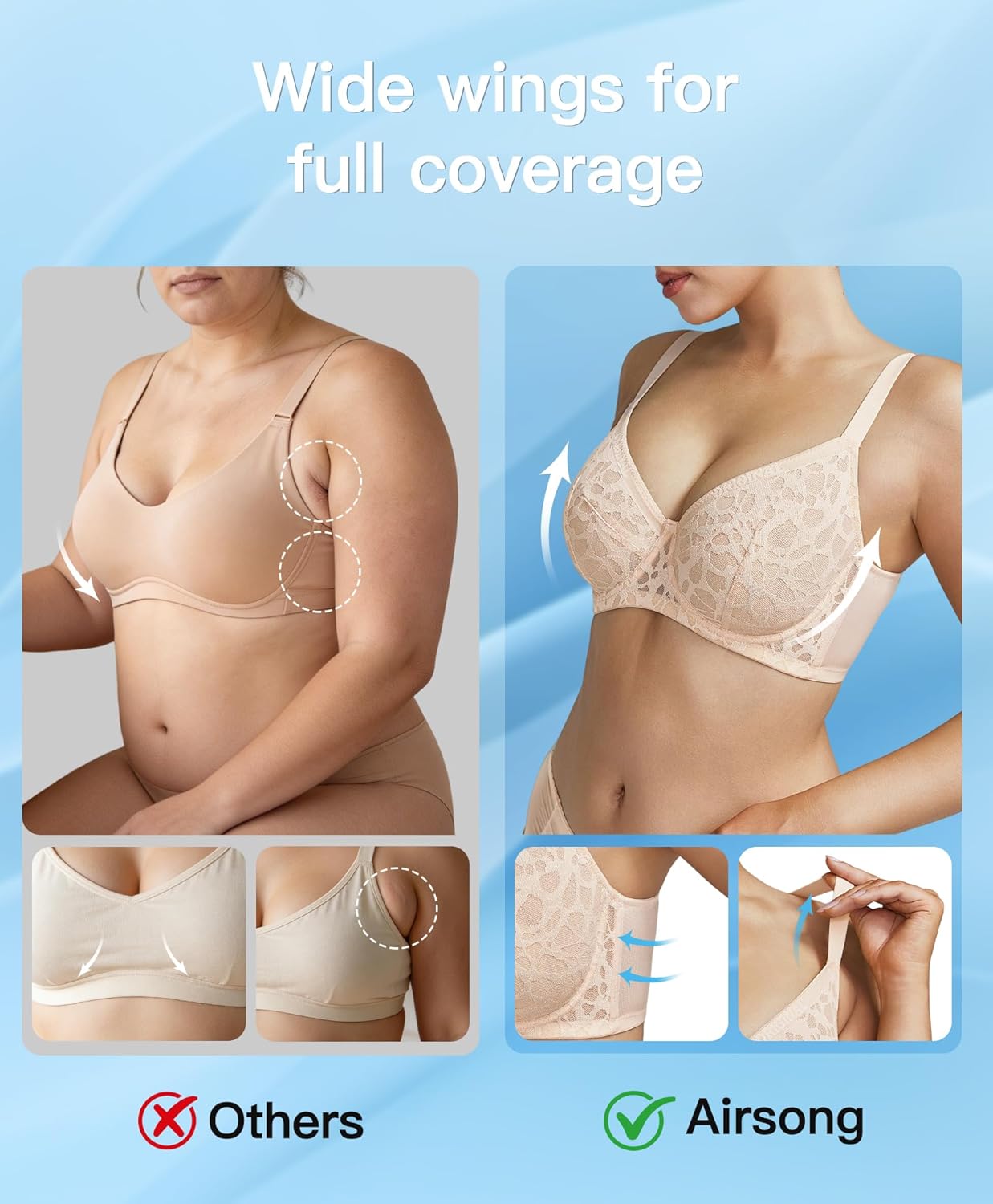 Bras for Women Minimizer Full Coverage Unlined Underwire Sexy Mesh Lace Soft Comfort Plus Size 34C-42DDD