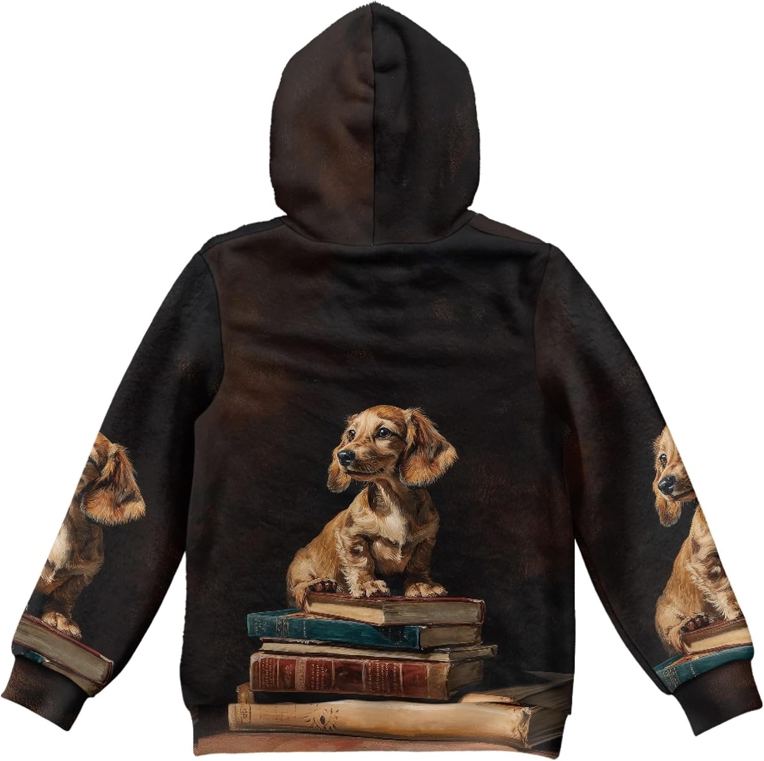 AmzPrint Teen Girls Quarter Zip Pullover Fleece Sweatshirt Long Sleeve Comfy Birthday Dachshund Books Print Brown Oversized Hoodies For Toddler Girls