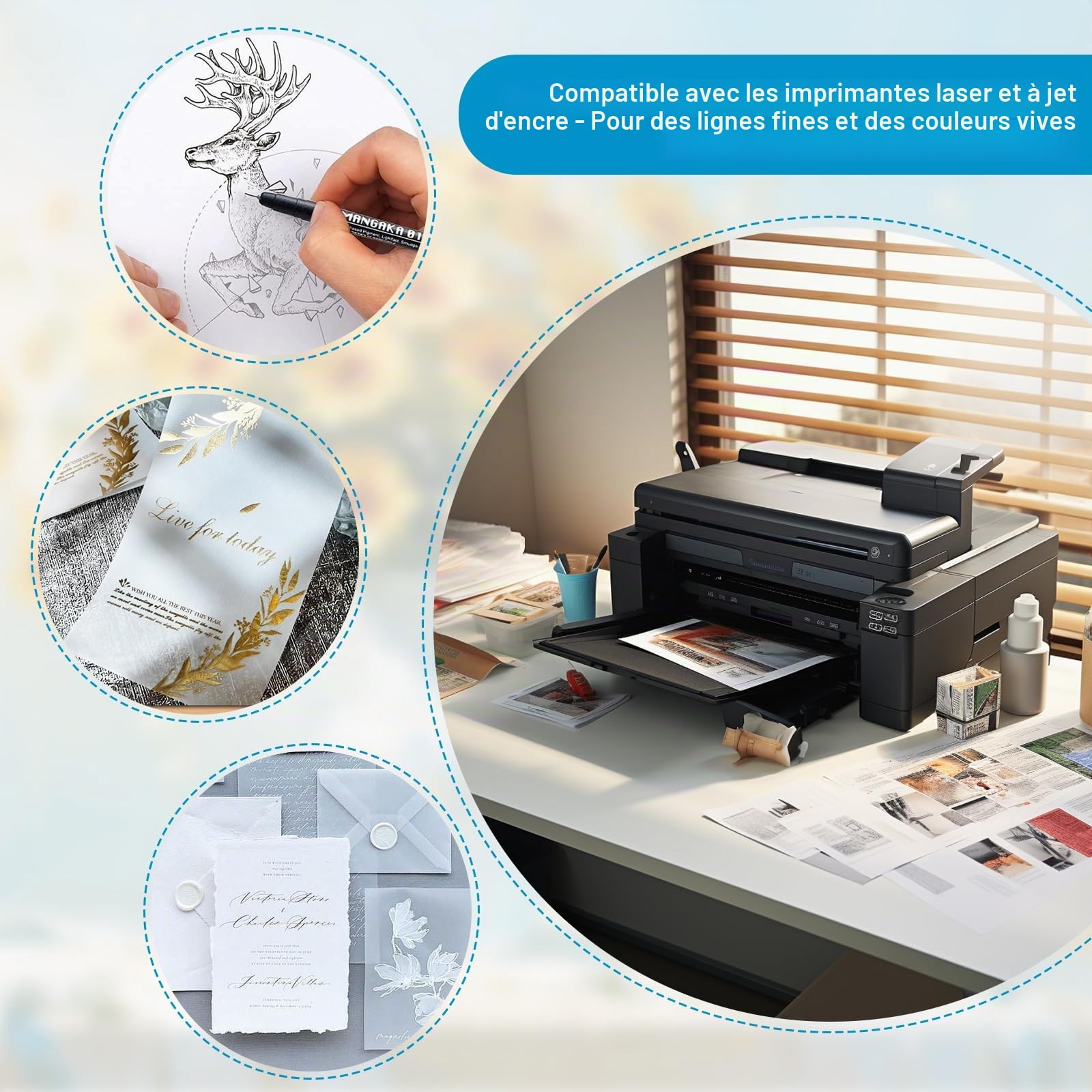 Kievano Papier Calque Imprimable A4 110 g/m² – 100 Feuilles Papier Transparent Épais pour Imprimante Jet d’Encre & Laser, Dessin, Architecture, Couture, DIY