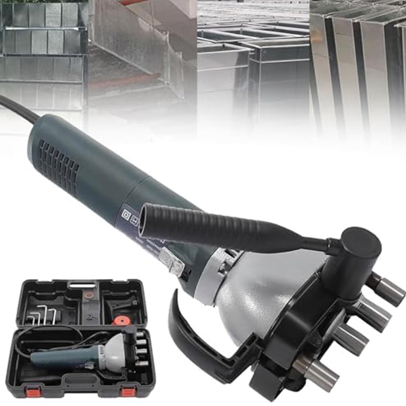 Fasciatrice elettrica portatile per condotti elettrici, 1400 W, ad alta efficienza, per condotti rotondi, quadrati, dritti e curvi, include valigia per spessore foglio 1,2-1,5 mm